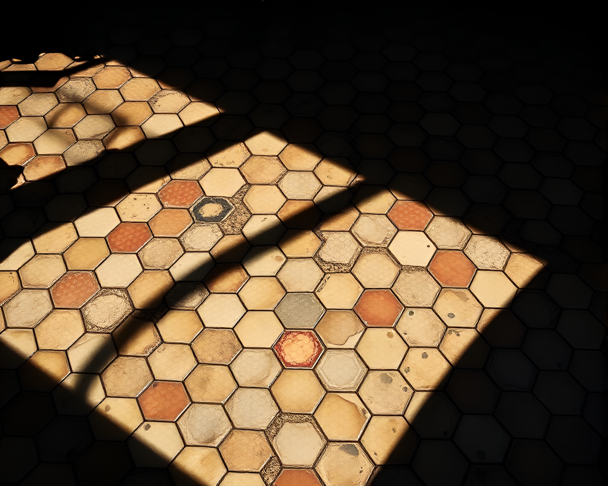Hexagonal Basilisk Lair with Intense Shadow Play – free AI stock image