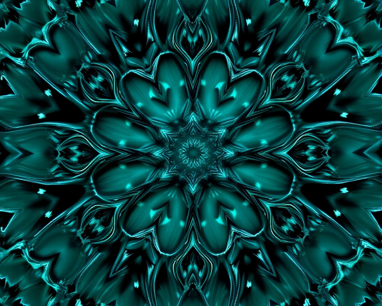 Close-up of intricate cybernetic fractal pattern in teal light