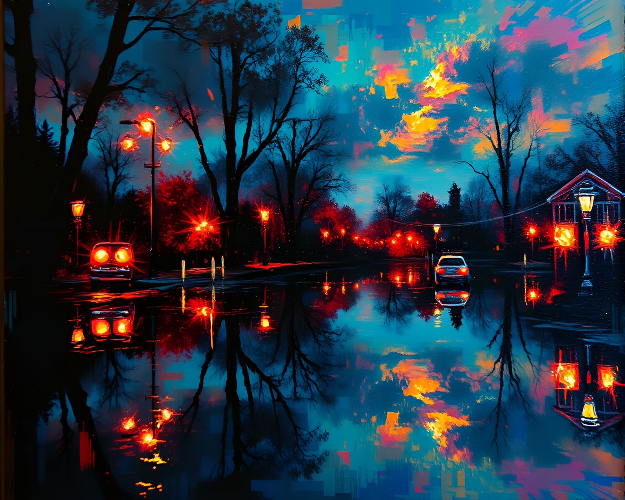 Glitchy Double Reflection Oil Painting in Candlelit Scene – free AI stock image