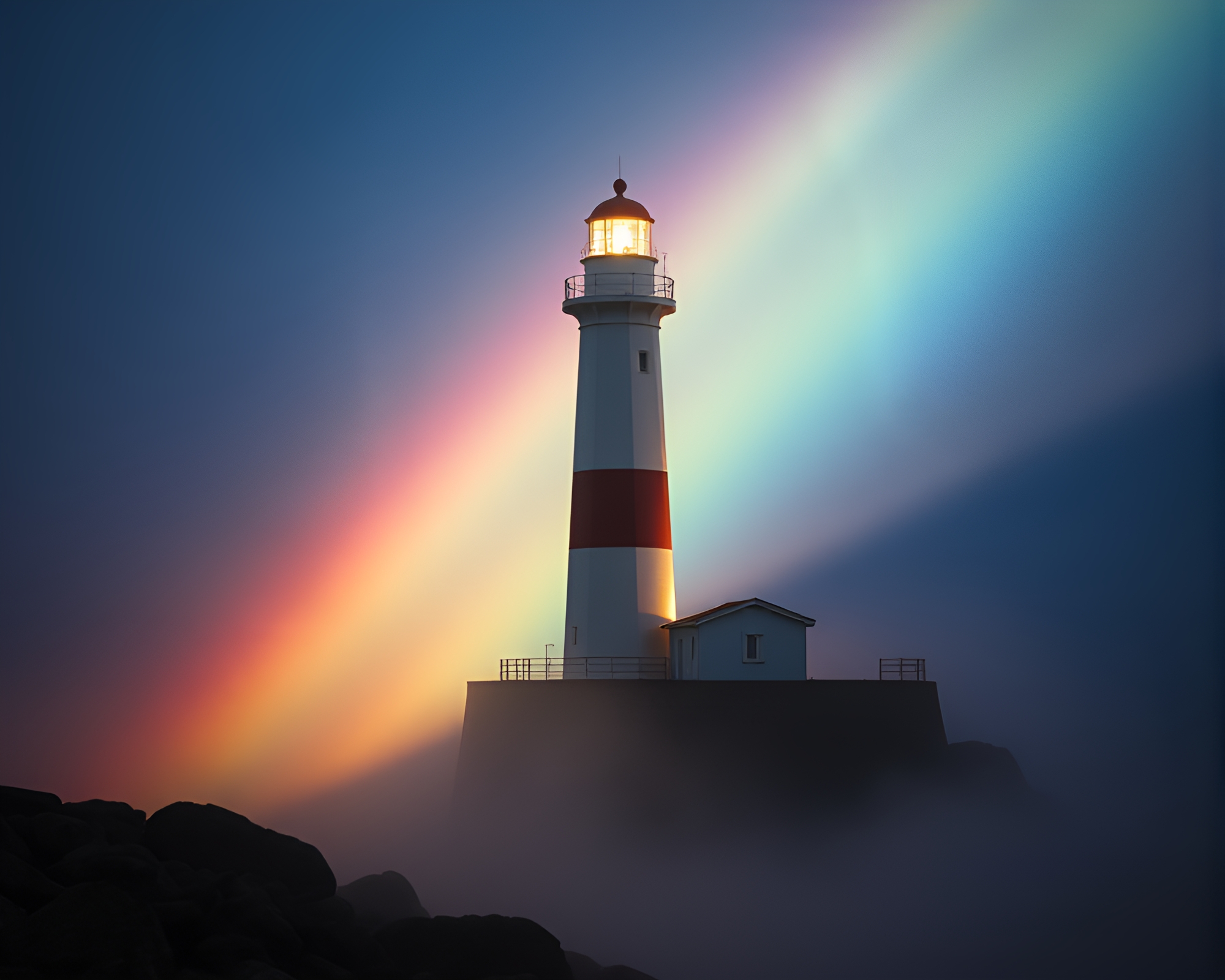 Lighthouse Rainbow Refraction: Desaturated Spotlight – free AI stock image