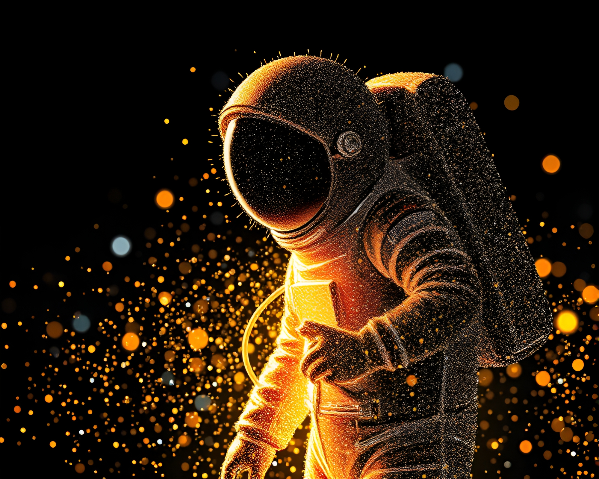 Silhouette Astronaut in Glitter Dust Kinetic Art – free AI stock image