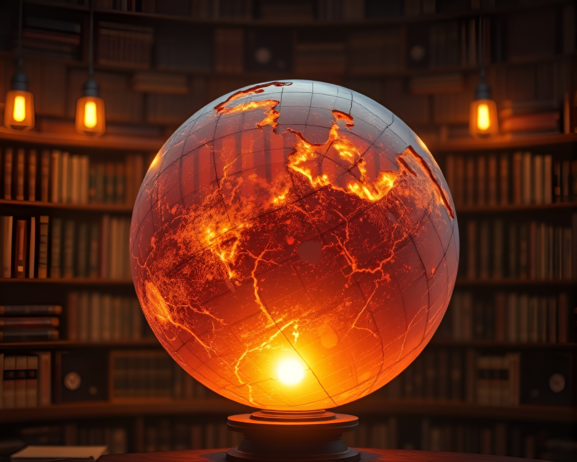 Cracked Earth Augmented Reality Library Lamp Scene – free AI stock image