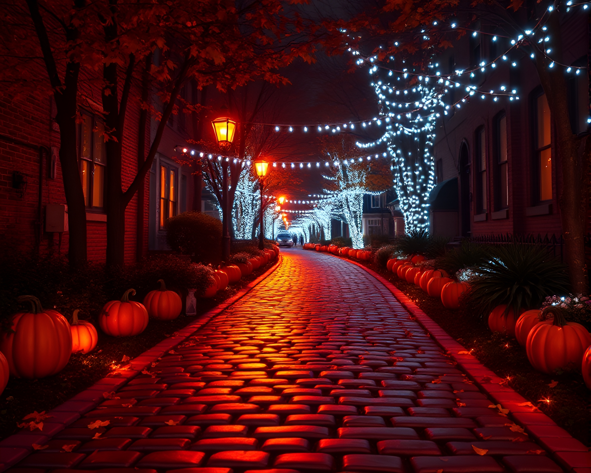 Pumpkin Patch Illuminated by Tri-Tone Light – free AI stock image