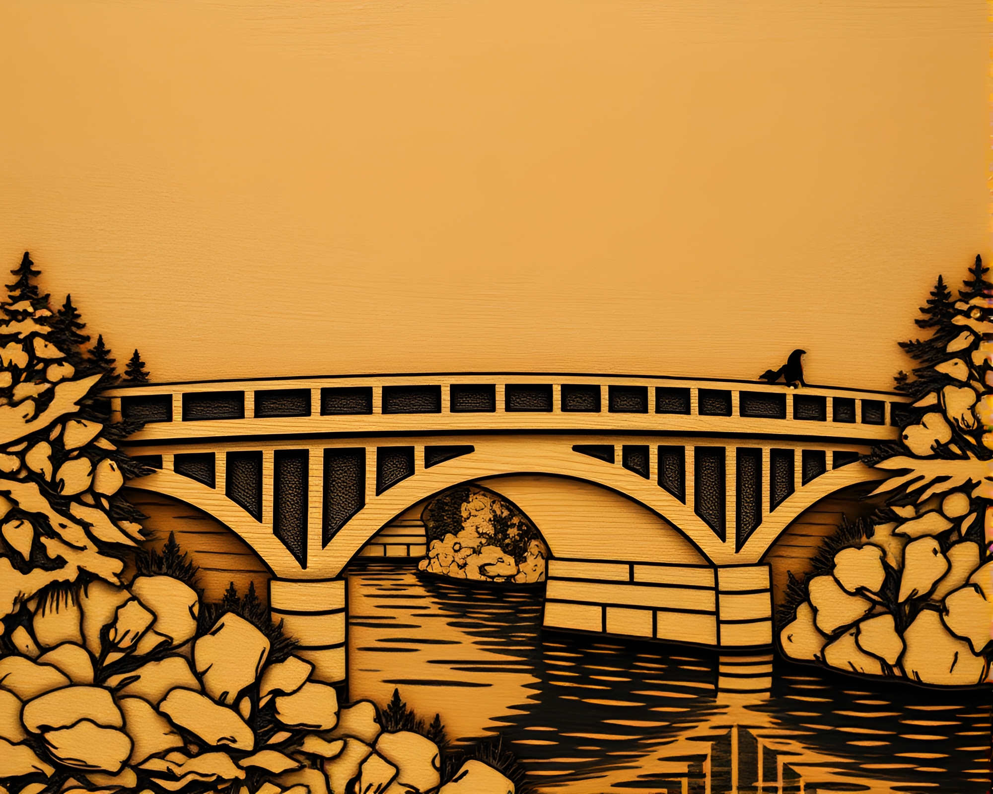 Wooden Bridge Collage with Foil Stamping Highlights – free AI stock image