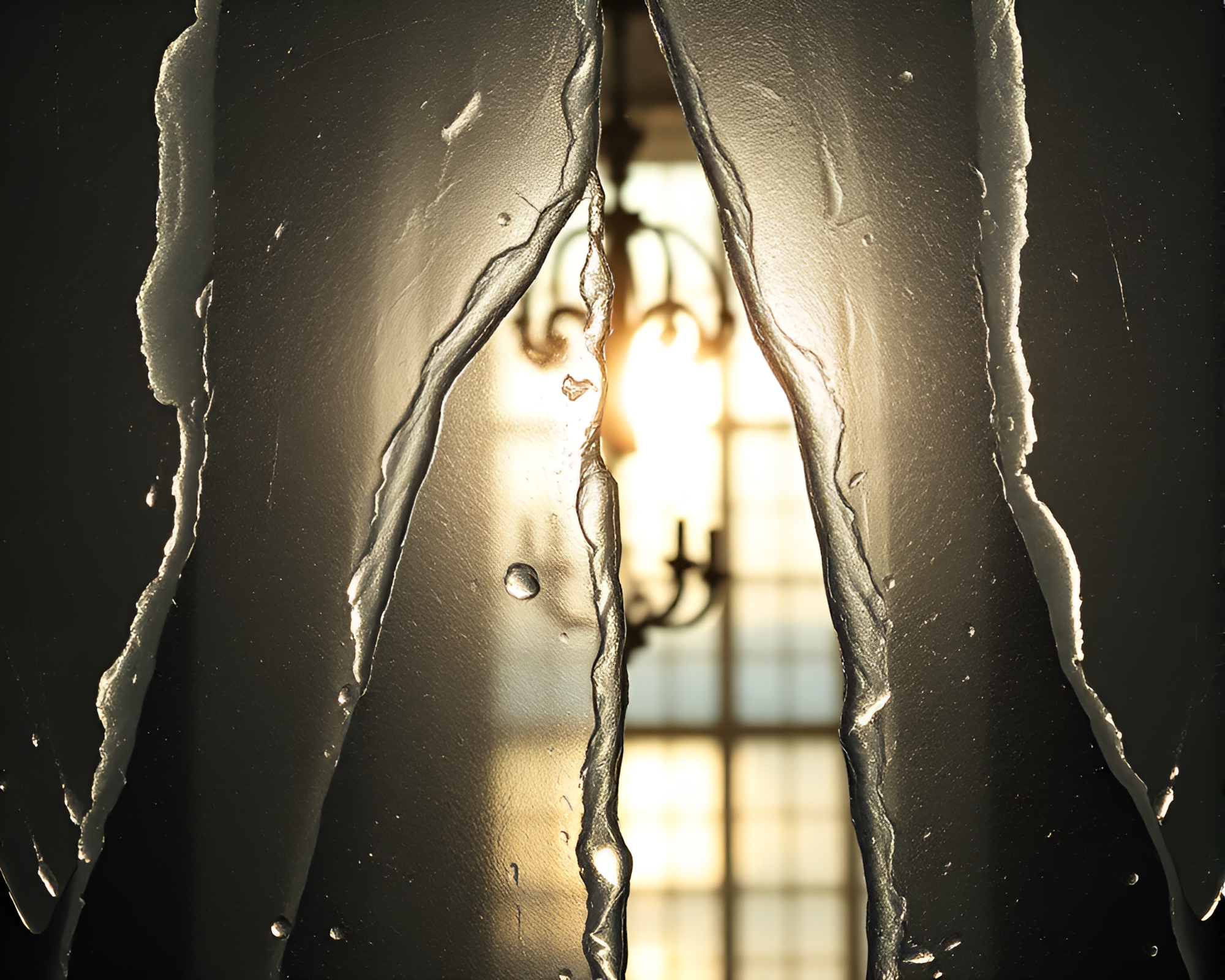 Gothic Chandelier Reflected in Split-Toned Ice Cracks – free AI stock image