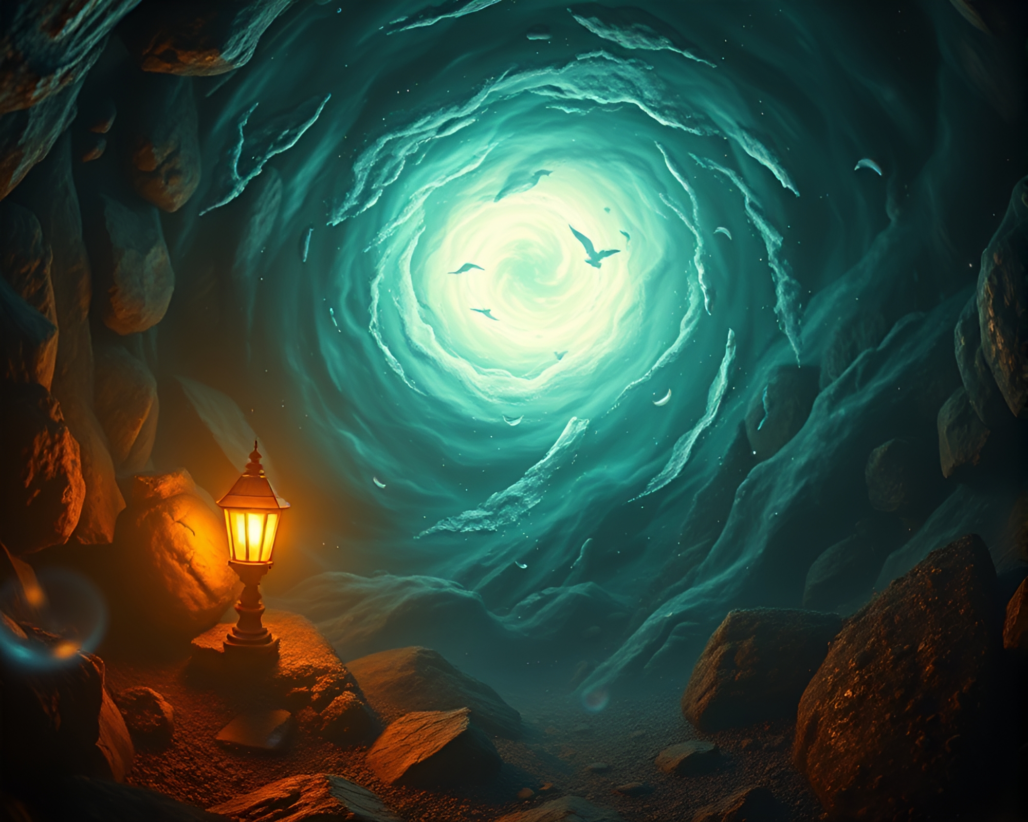 Enchanting Oasis Vortex Twist in Warm Porchlight Glow – free AI stock image