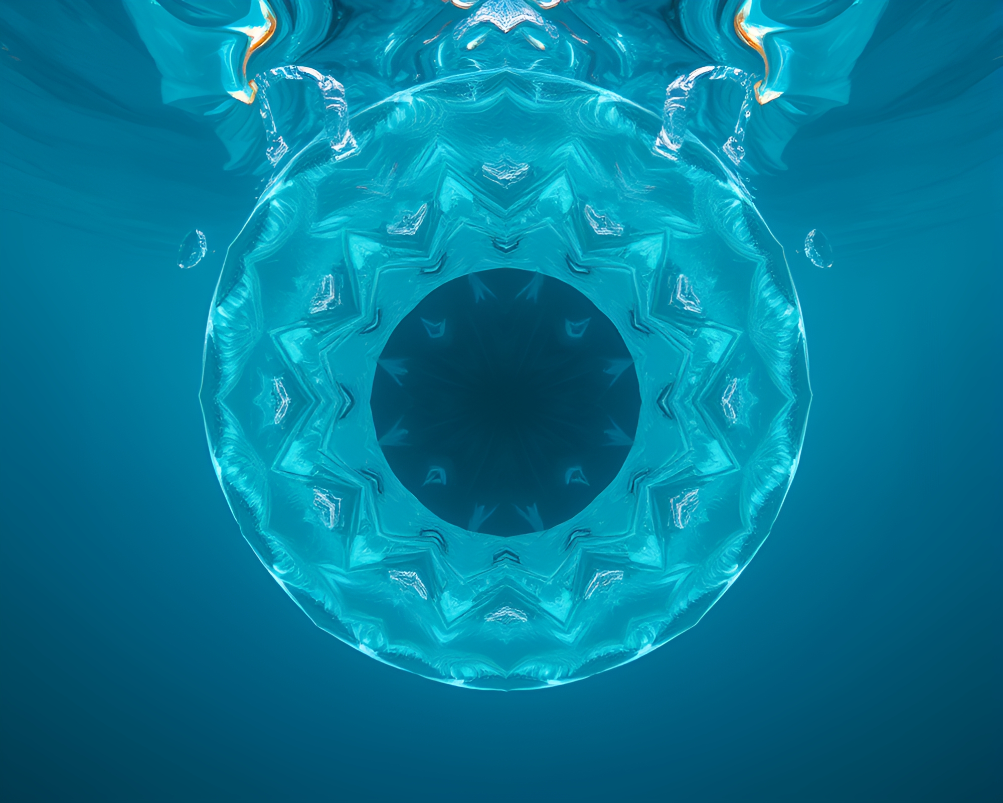 Underwater dome with mirror symmetry and ice-blue lighting – free AI stock image