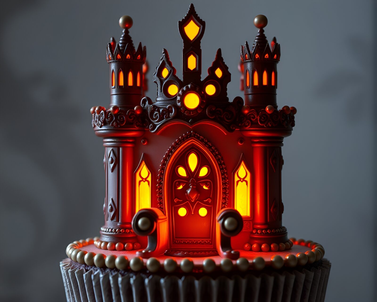 Elegant cupcake display adorned with intricate beadwork accents