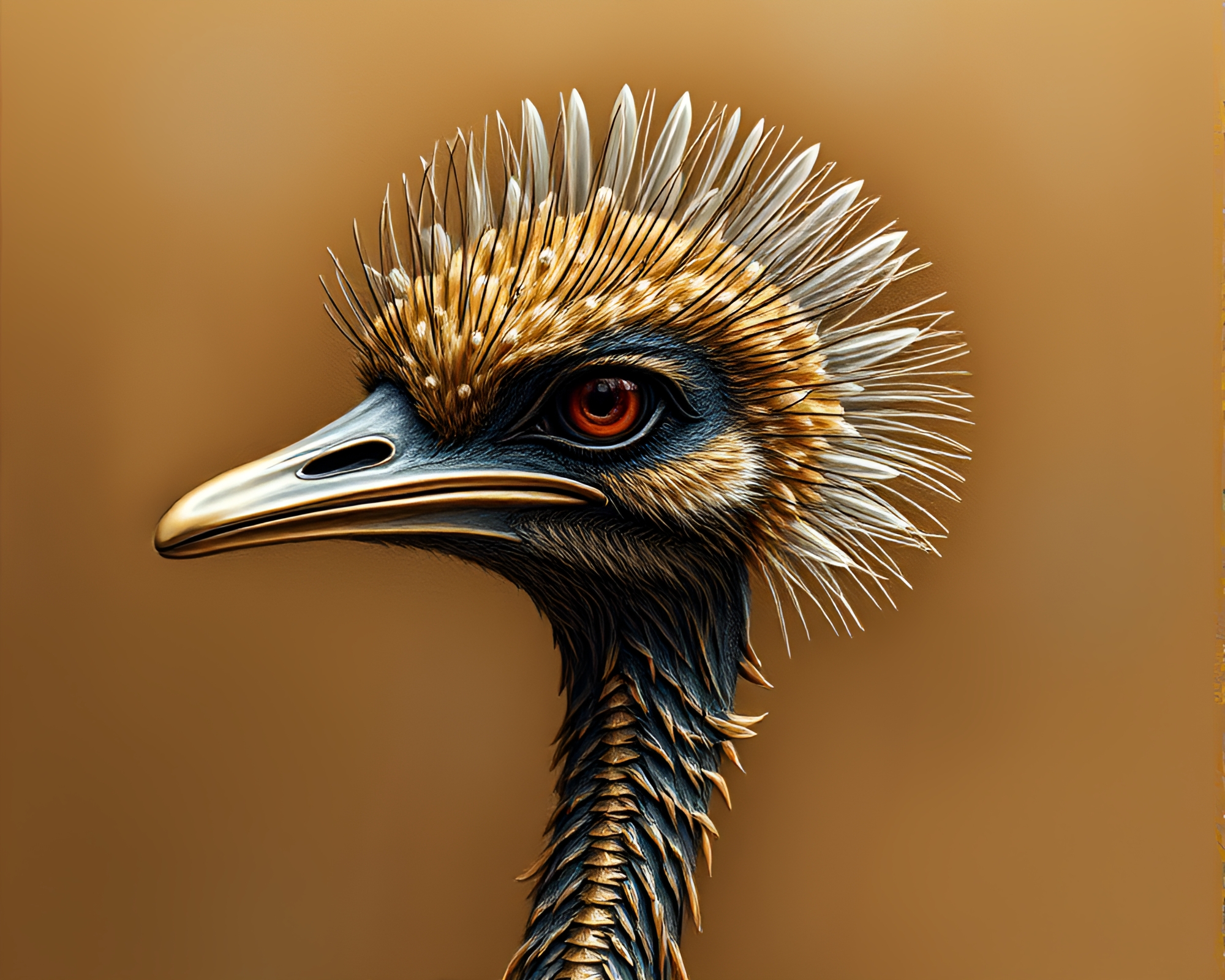 Majestic Ostrich in Bronze Patina Algorithmic Art – free AI stock image