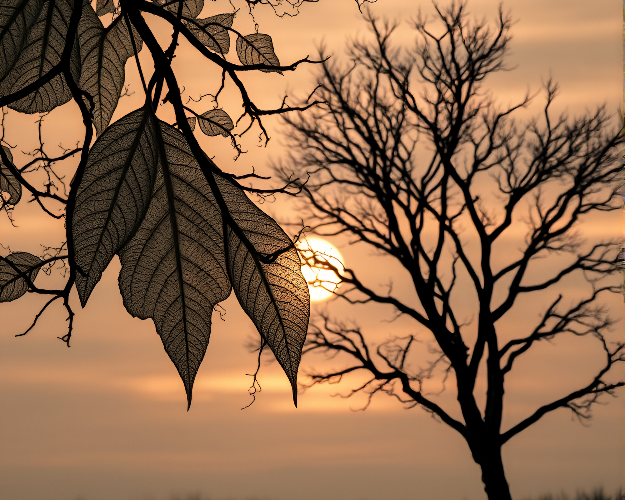 Gothic Leaf Vein Pattern in Monochrome Sunrise – free AI stock image