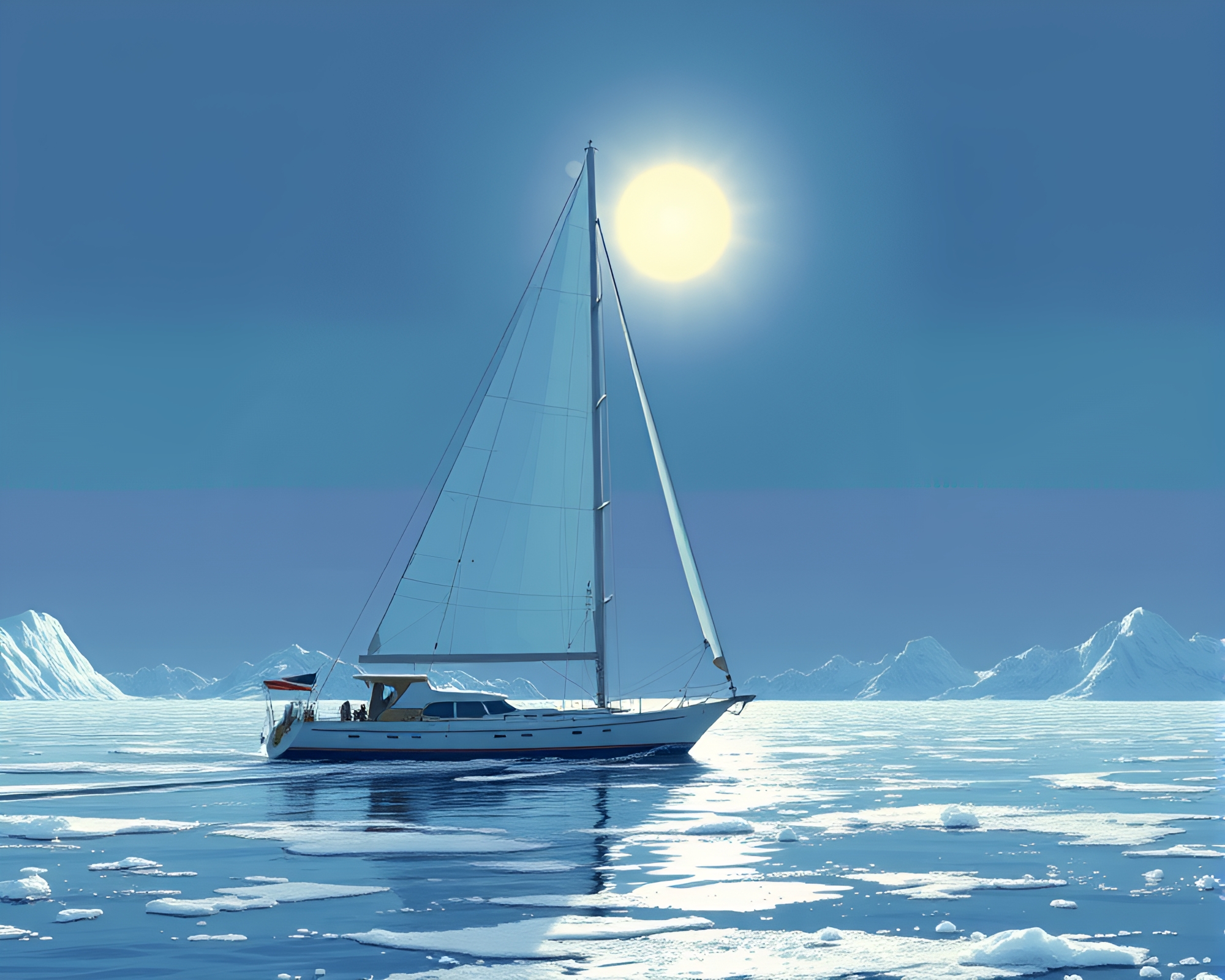 Solar Sailboat in Antarctic 8-bit Whiteout – free AI stock image