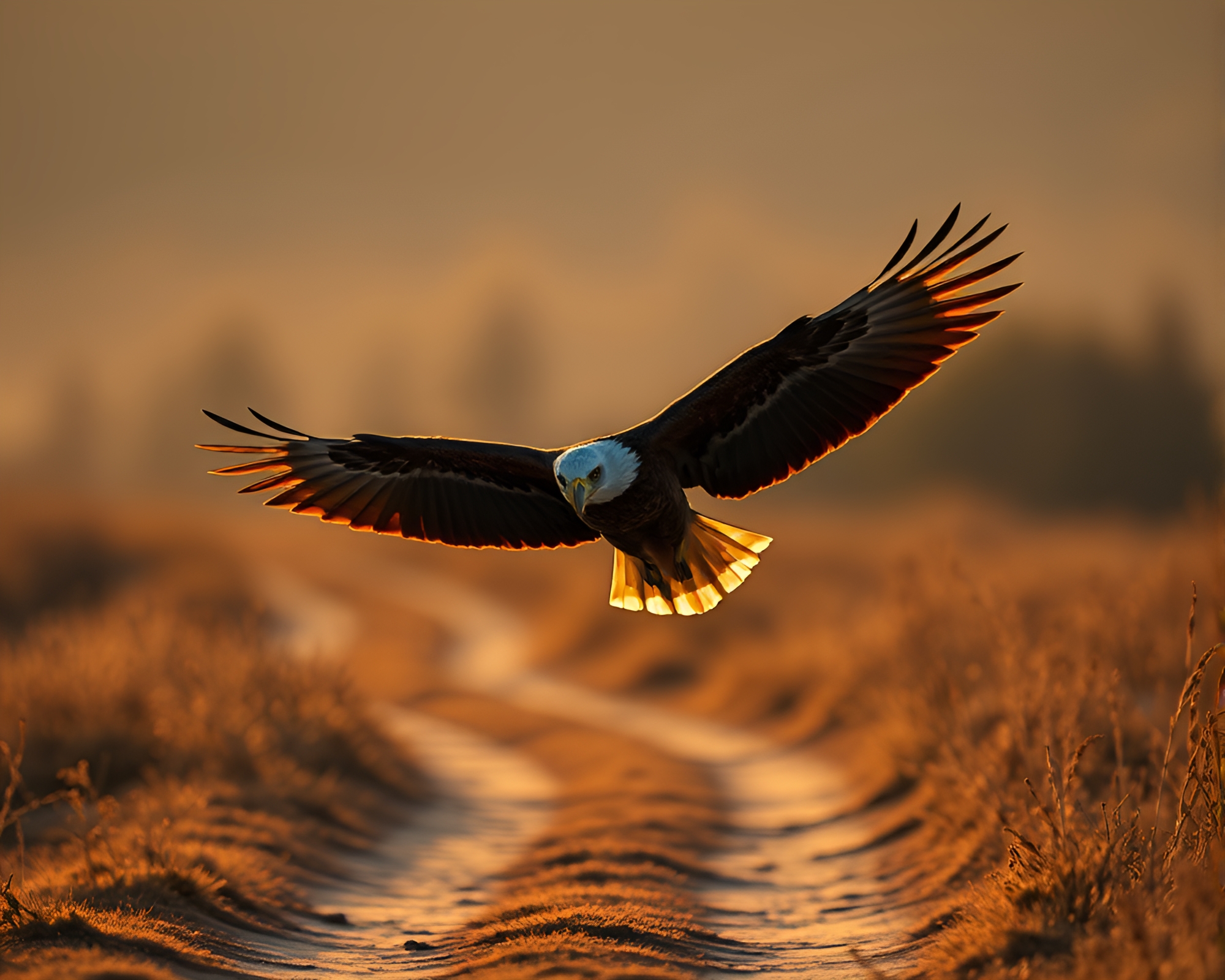 Stunning Eagle in Morning Glow on Path – free AI stock image