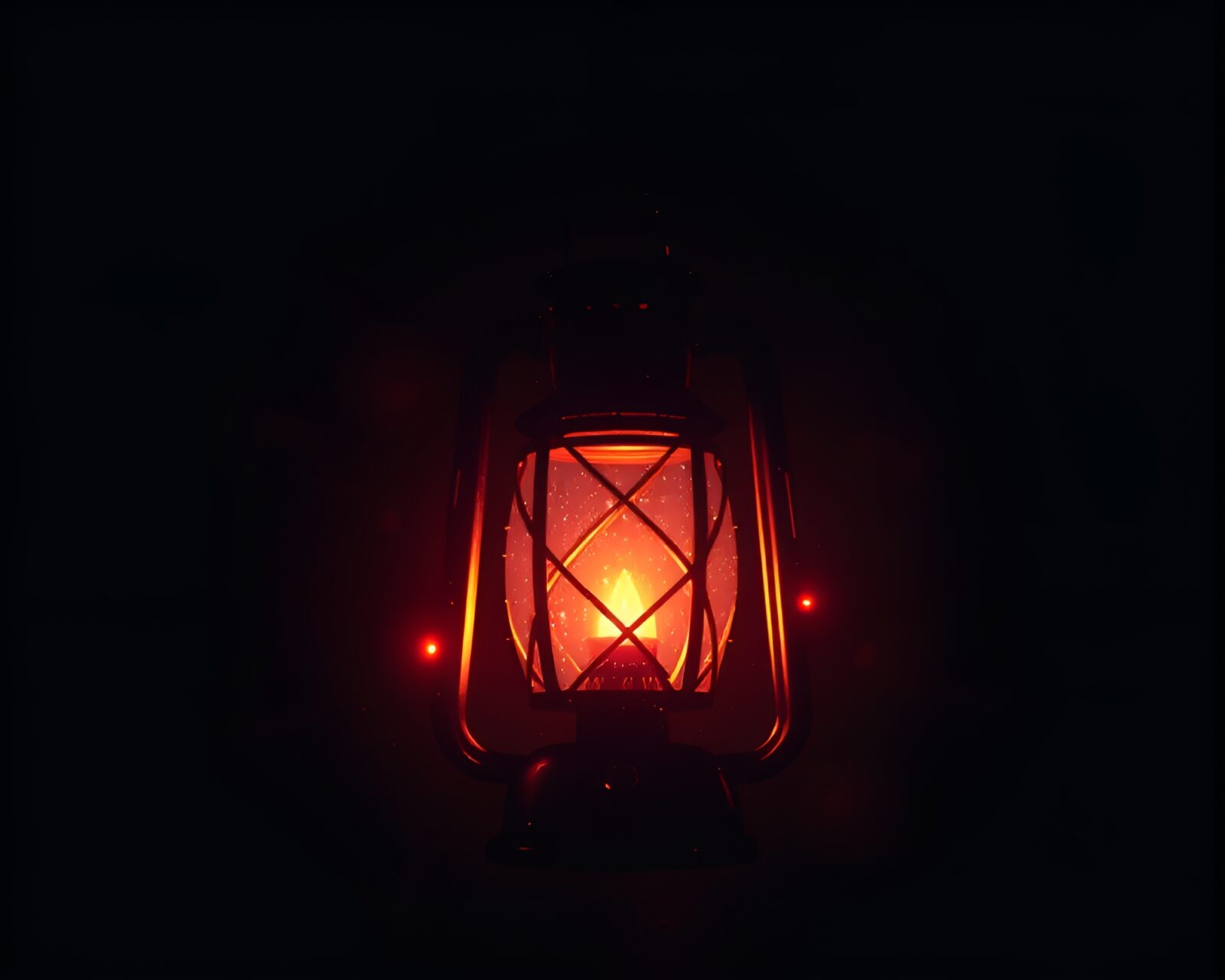 Digital oil lantern glowing in pixelated light on dark backdrop