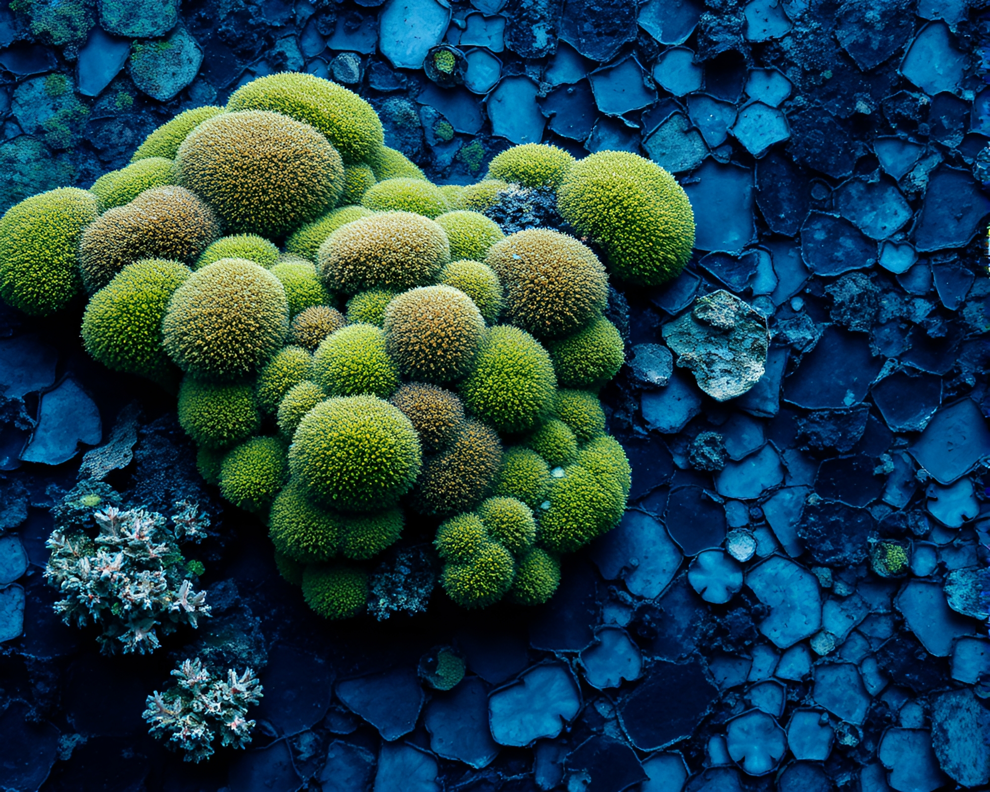 Enigmatic Coral Atoll Mosaic with Moss Growth Accents – free AI stock image