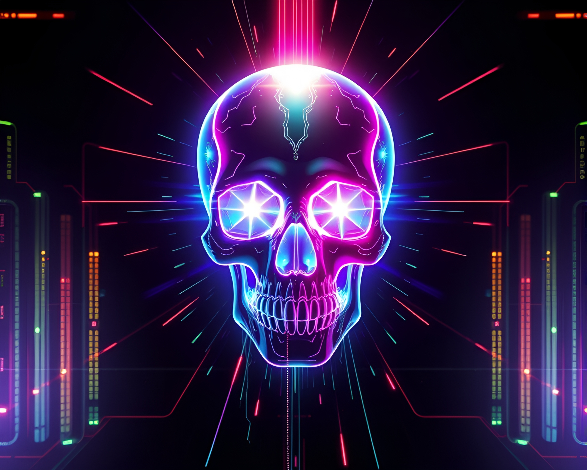 Vibrant Crystal Skull in Futuristic Light Streaks – free AI stock image