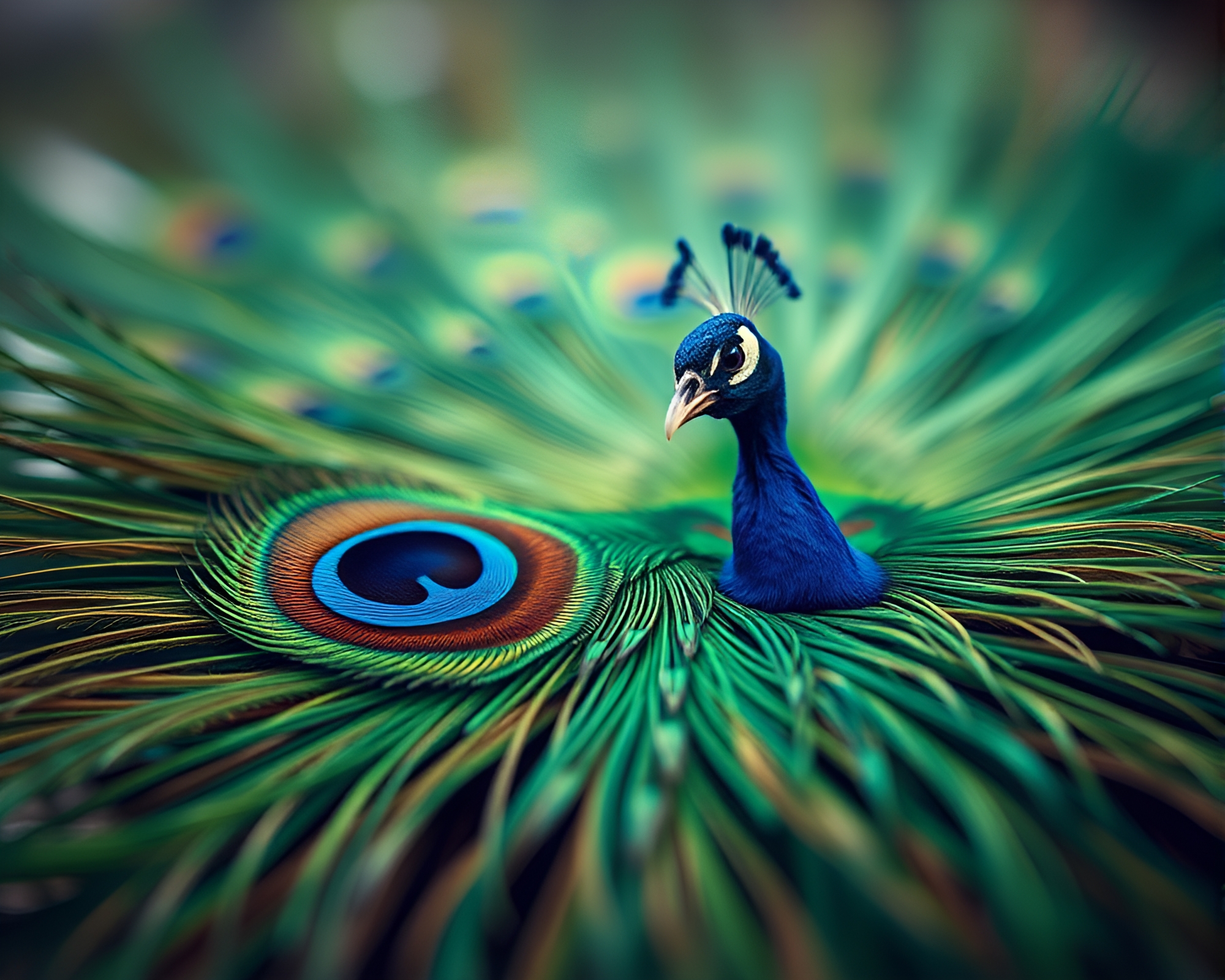 Miniature-like Peacock Feathers Showcase – free AI stock image