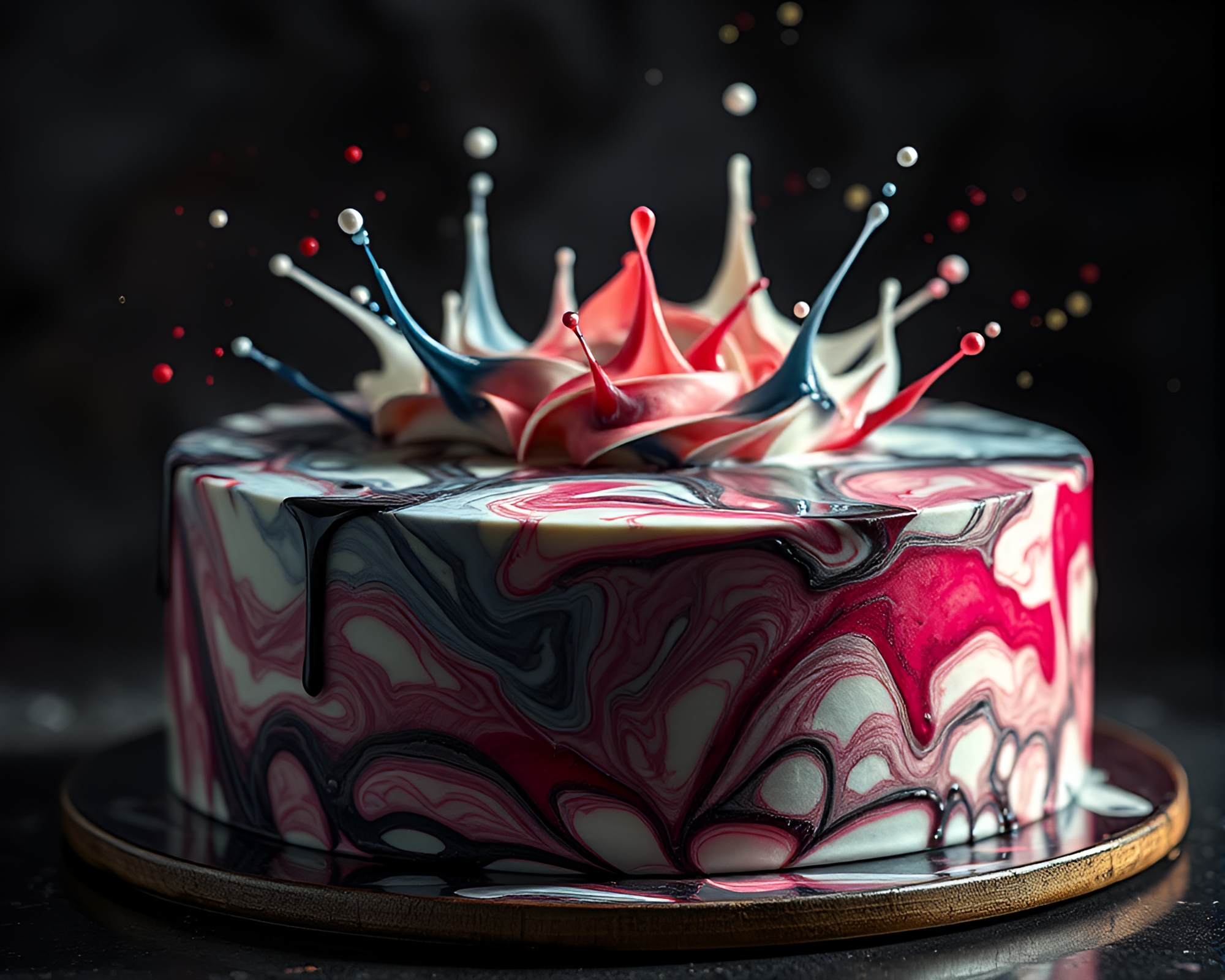 Ink Splashed Marbled Cake in Dramatic Lighting – free AI stock image