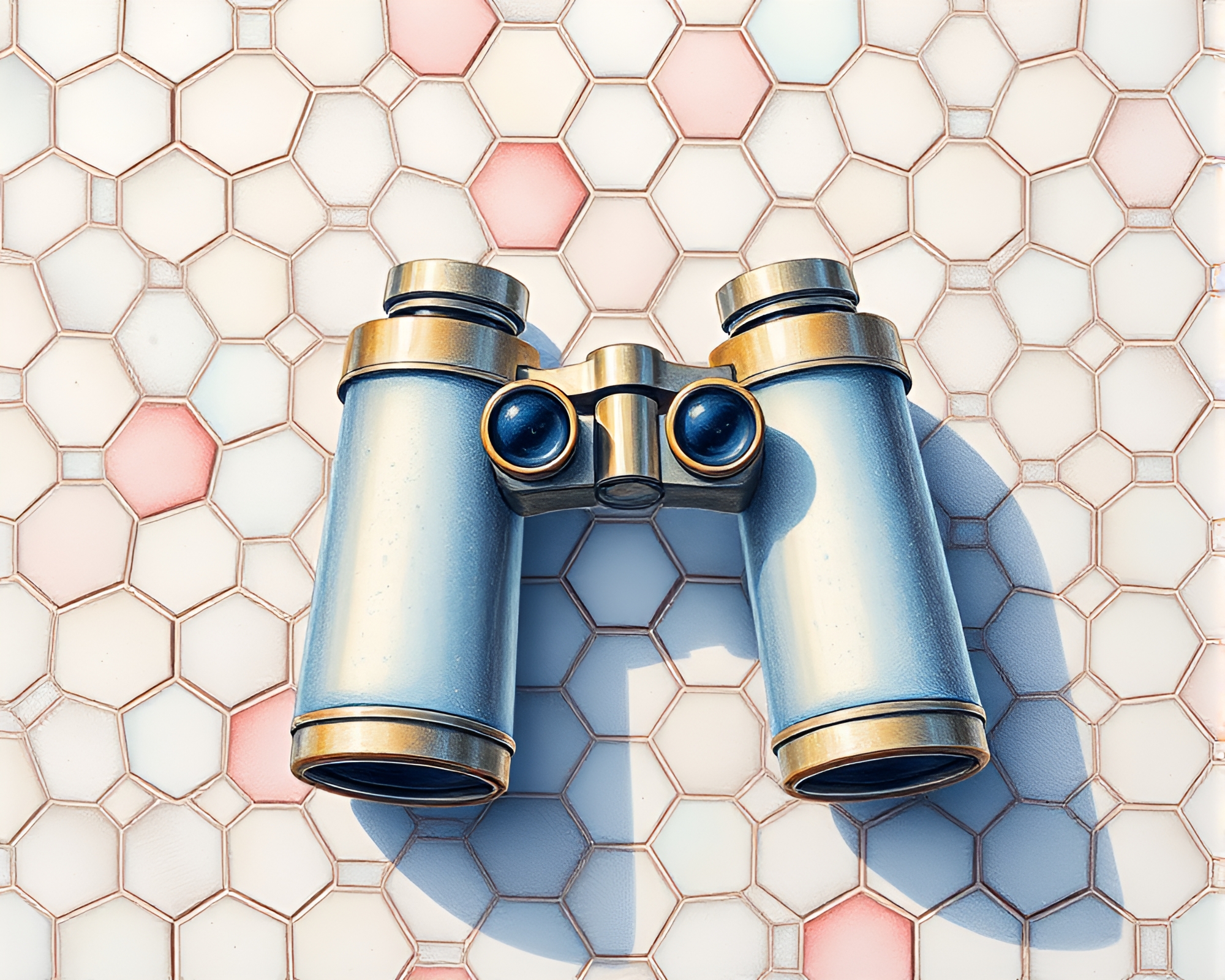 Binoculars in Hexagonal Tiling Dreamworld – free AI stock image