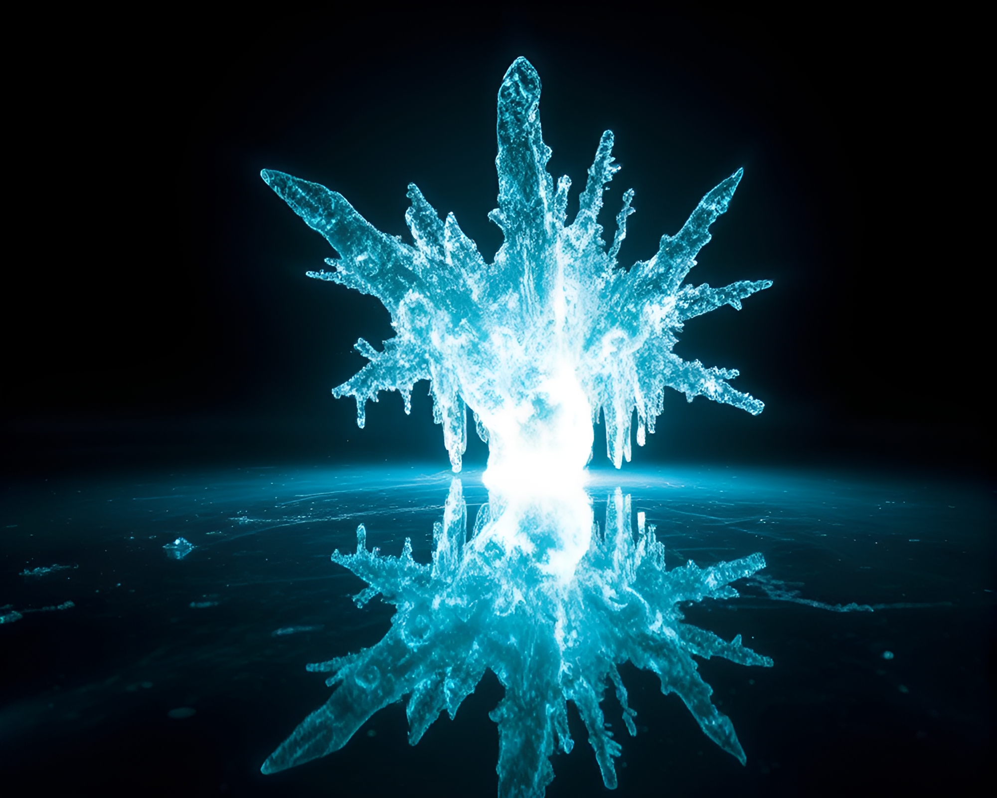 Ethereal Ice Crystals Haunt Mirrored Light Painting – free AI stock image