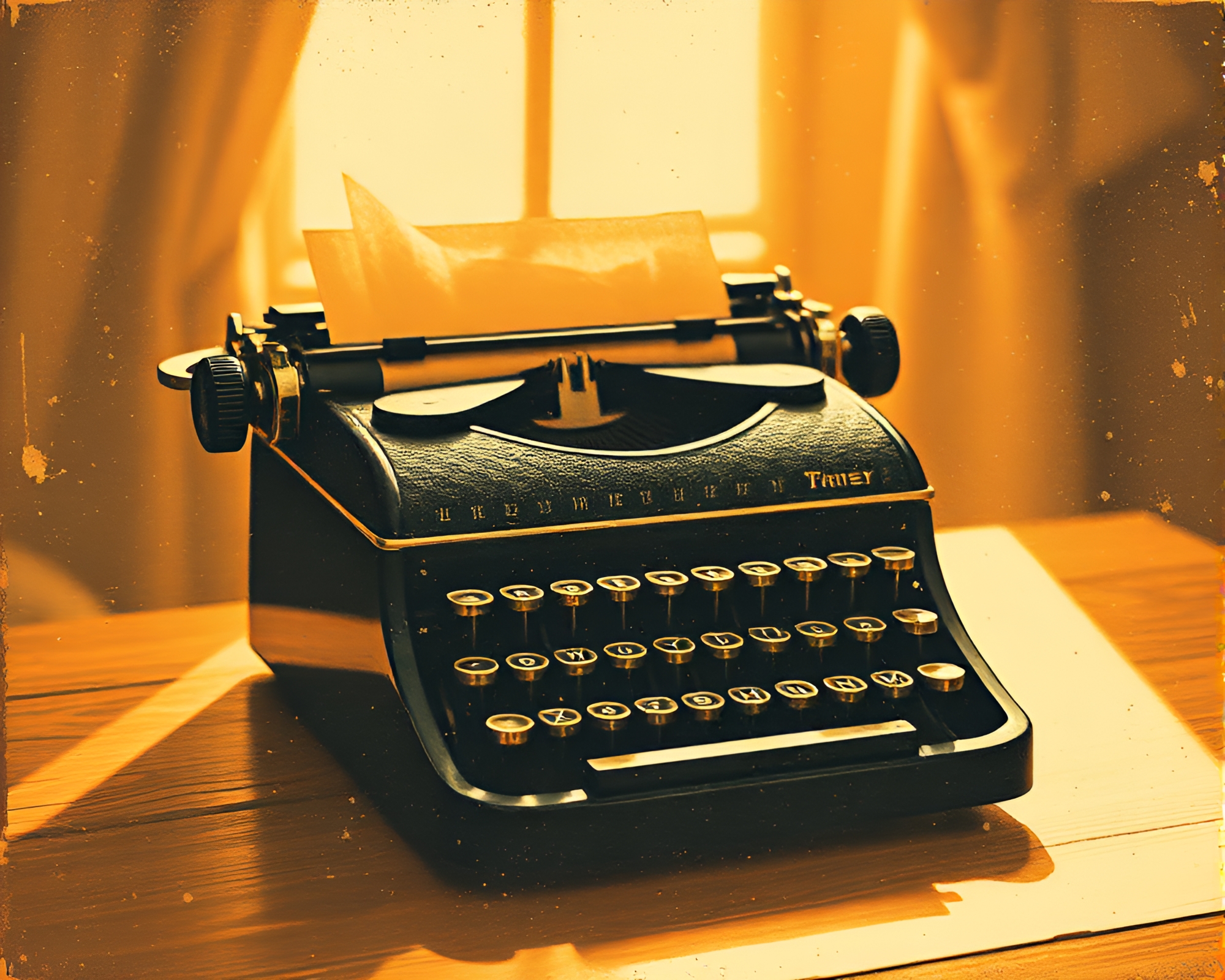 Antique Typewriter in Kinetic Linocut Composition – free AI stock image