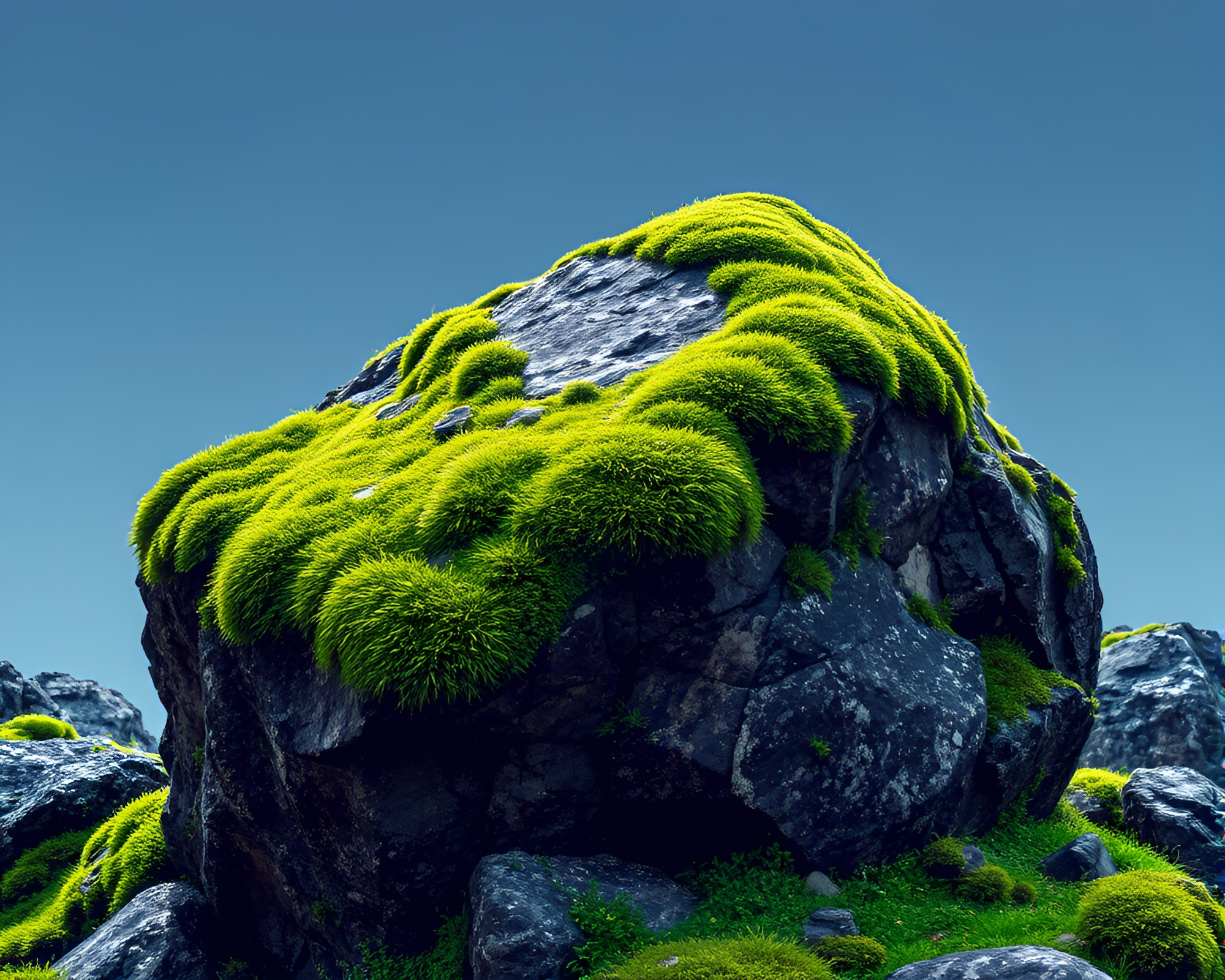 Surreal Pixelated Moss-Covered Rock Formation – free AI stock image