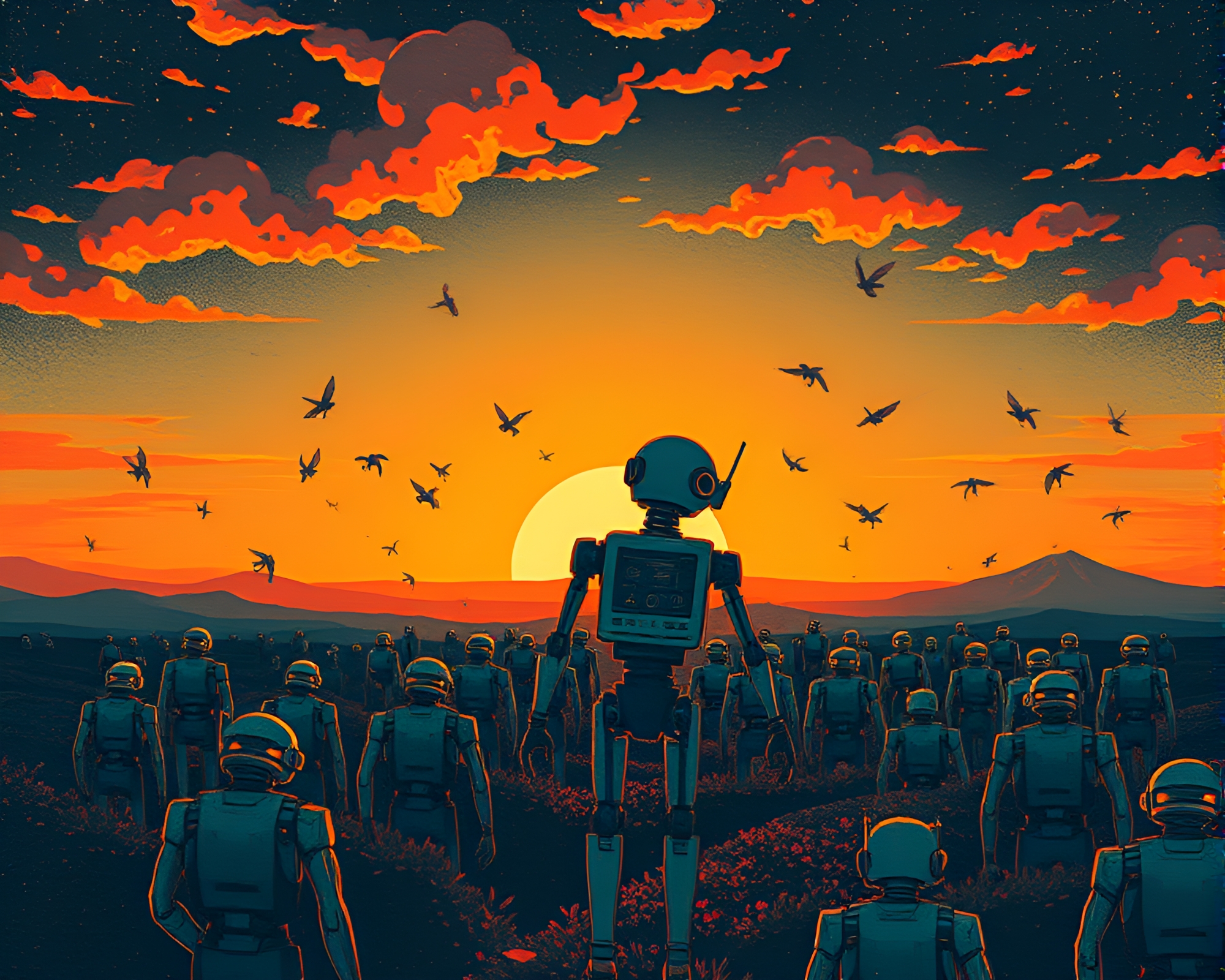 Nanobot Swarm Sunset X-Ray Composition – free AI stock image