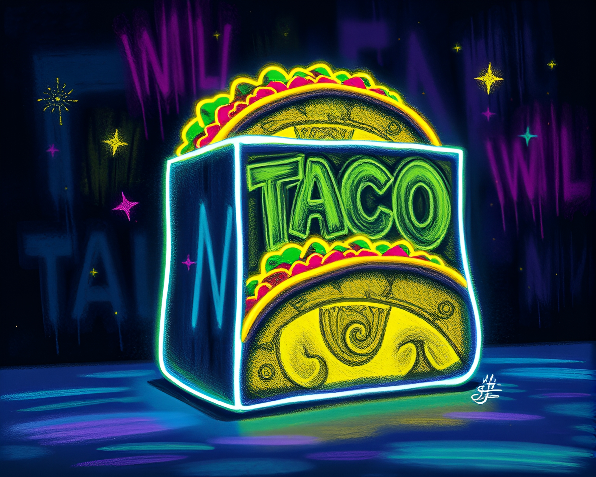 Chalk Taco Stand with Ultraviolet Glow – free AI stock image