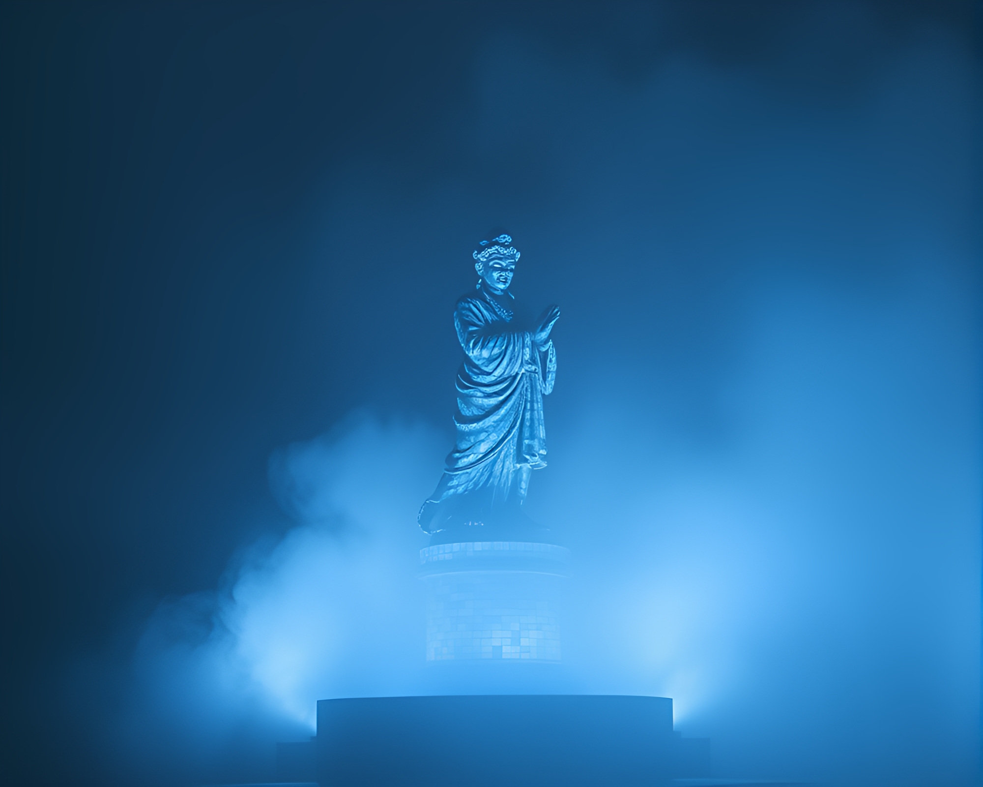 Ethereal Statue Shrouded in Mosaic Mist – free AI stock image
