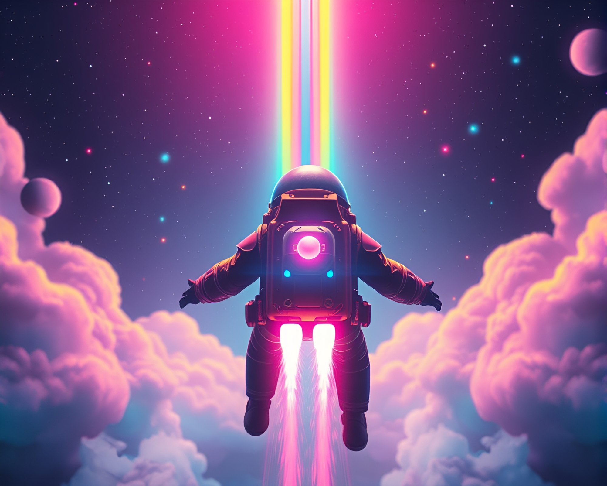 Jetpack Astronaut in Cosmic Rainbow X-Ray Vision – free AI stock image