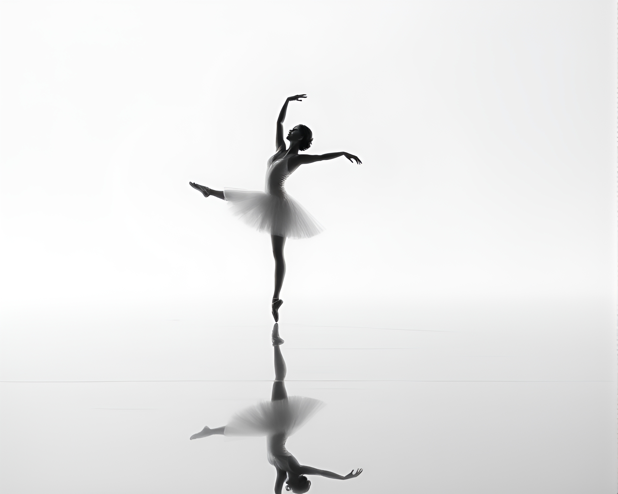 Ethereal Ballet Dancer in Monochrome Reflection – free AI stock image