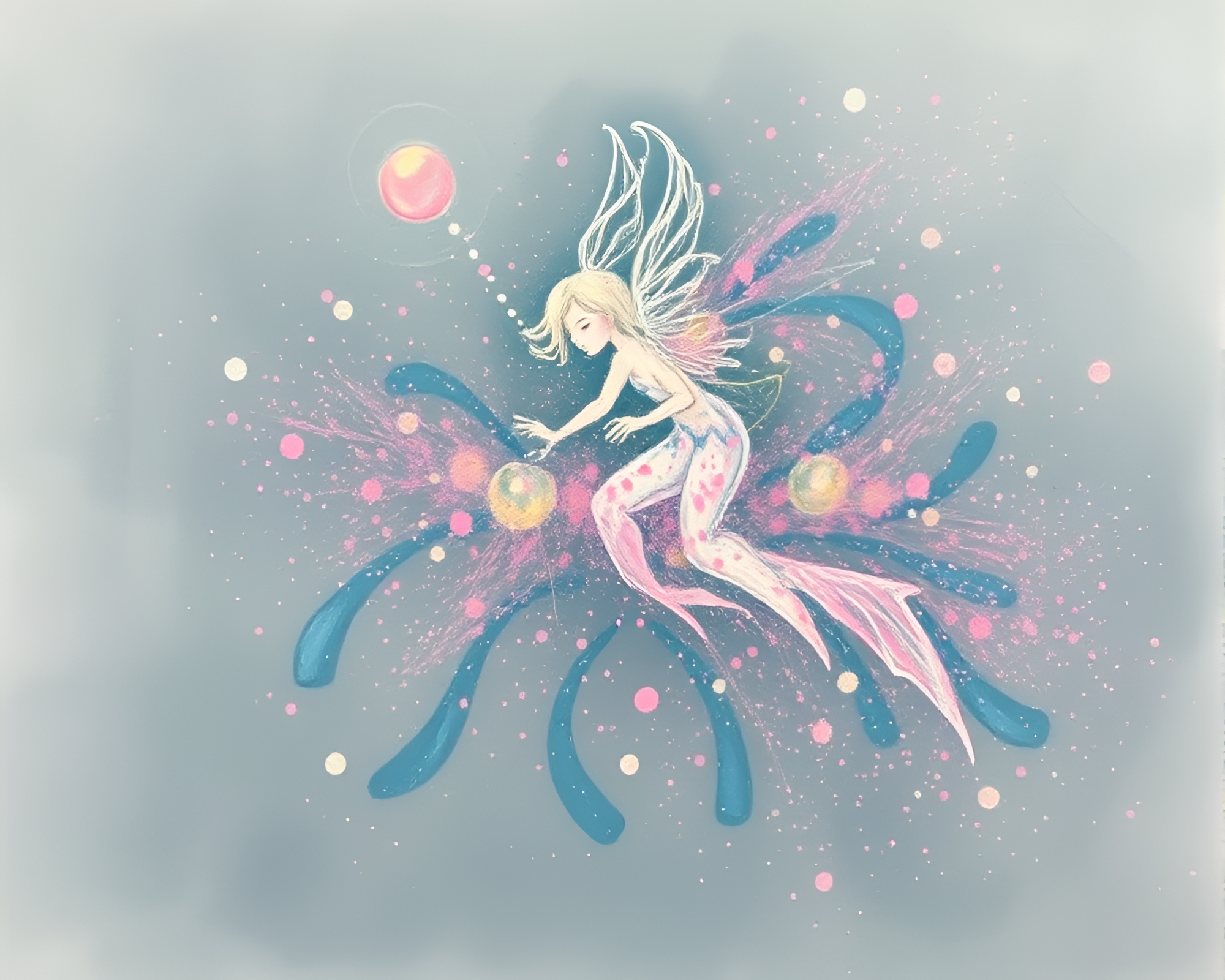 Enchanting Nymph Amidst Floating Pastel Particles – free AI stock image