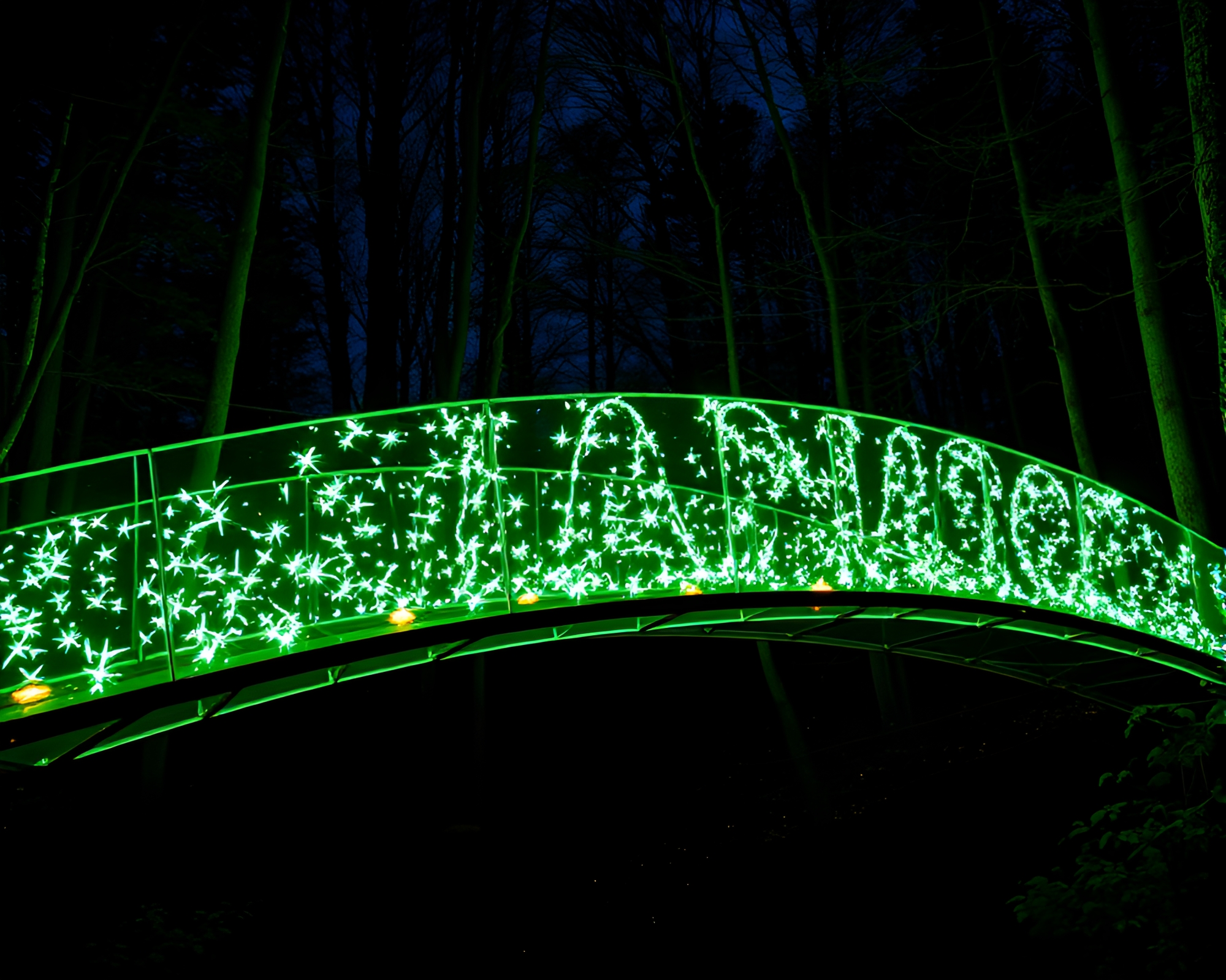 Enchanted Glass Bridge with Neon Sparkler Trails – free AI stock image