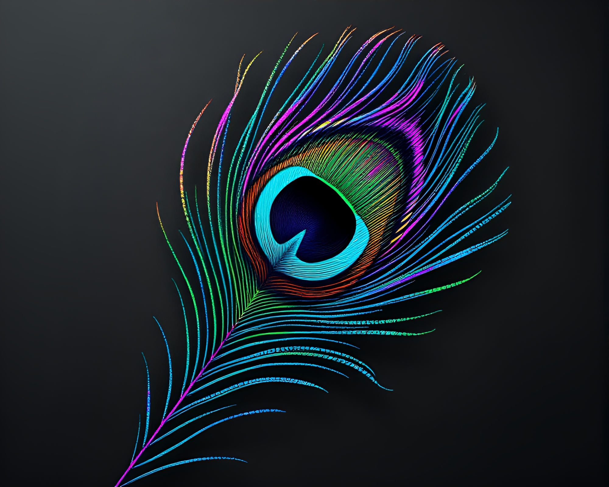 Vibrant Peacock Feather Chalkboard Drawing – free AI stock image