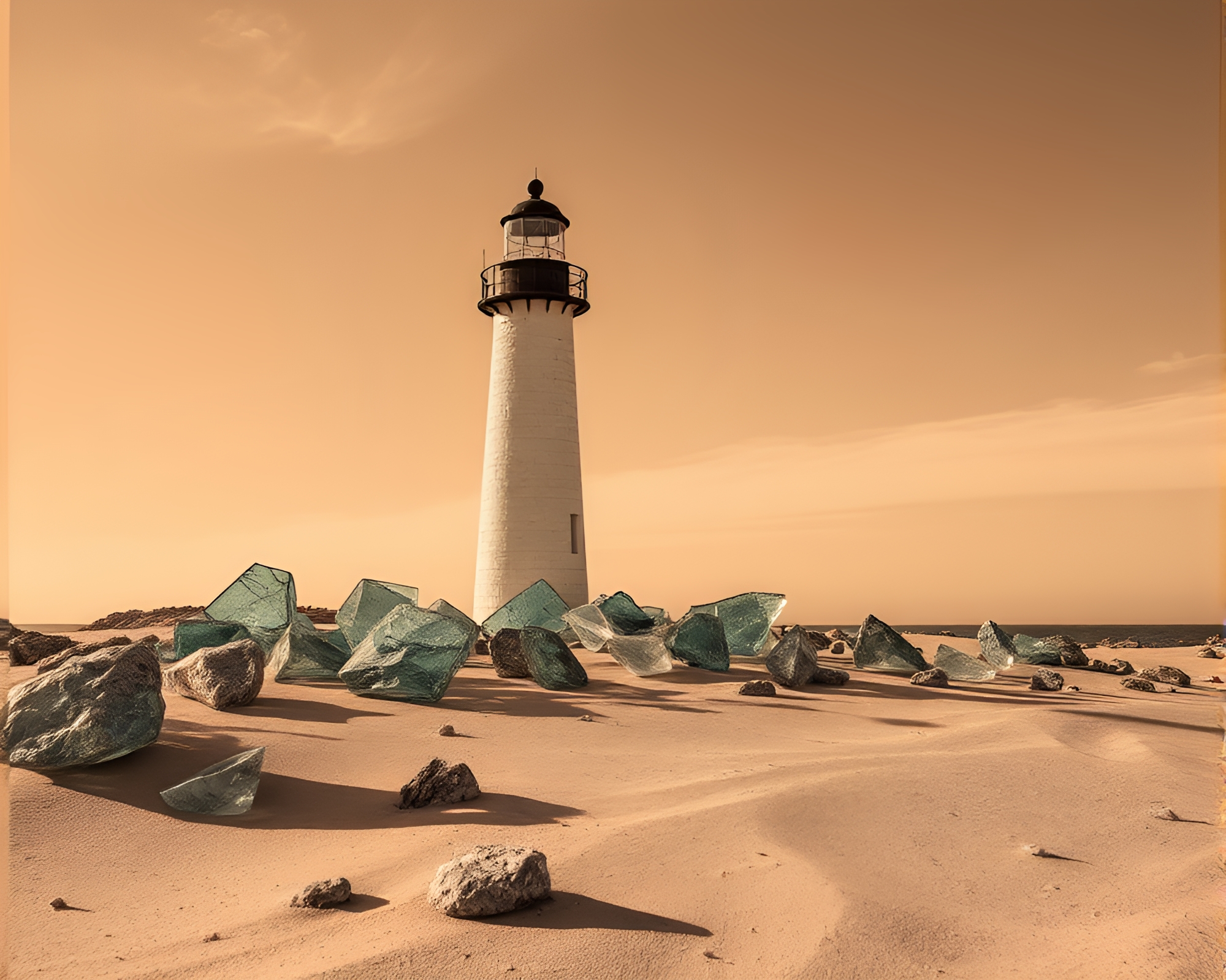 Shattered Glass Lighthouse Casting Desert Sand Hues – free AI stock image