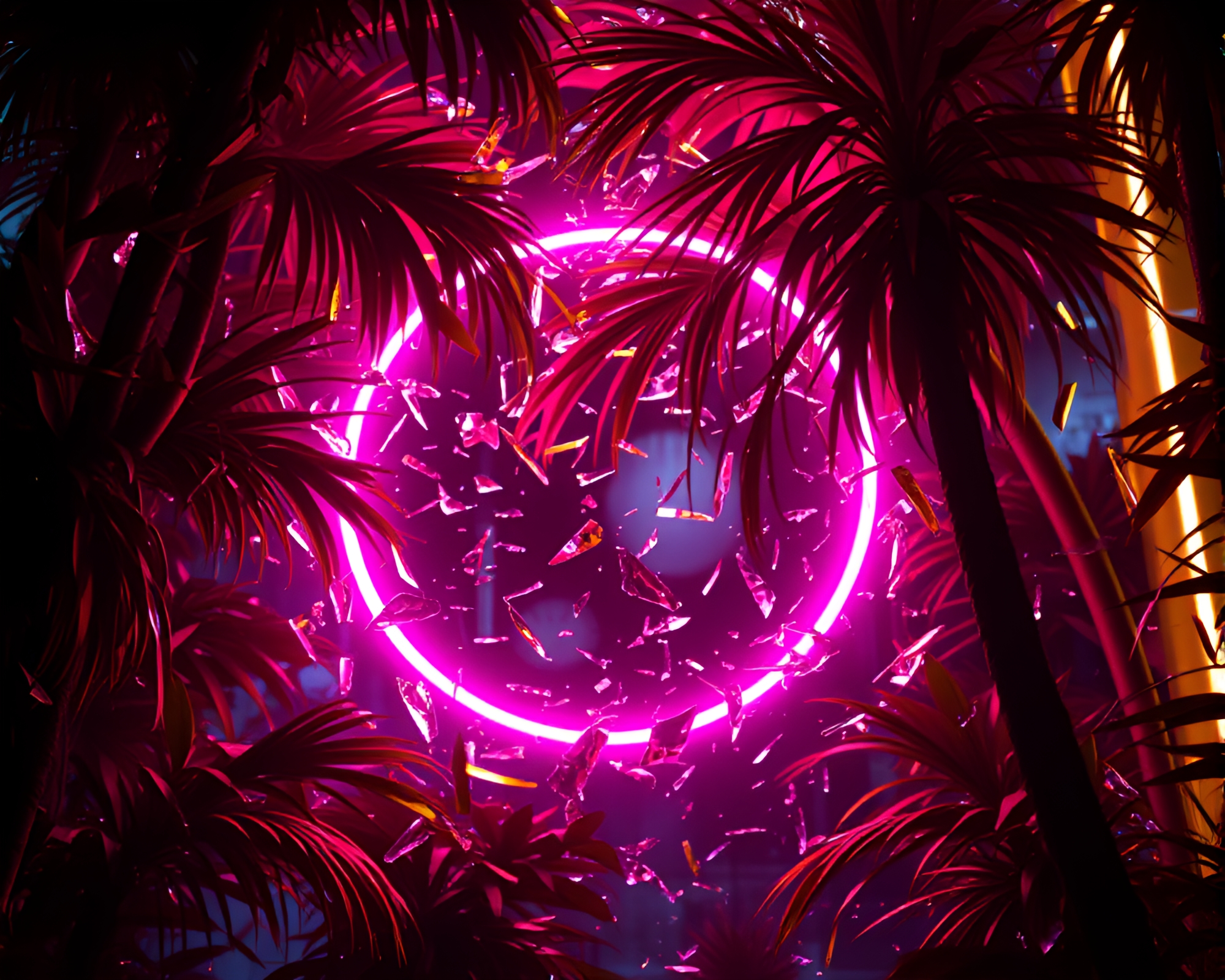 Neon Jungle: Glass Shard Quantum Fluctuation – free AI stock image