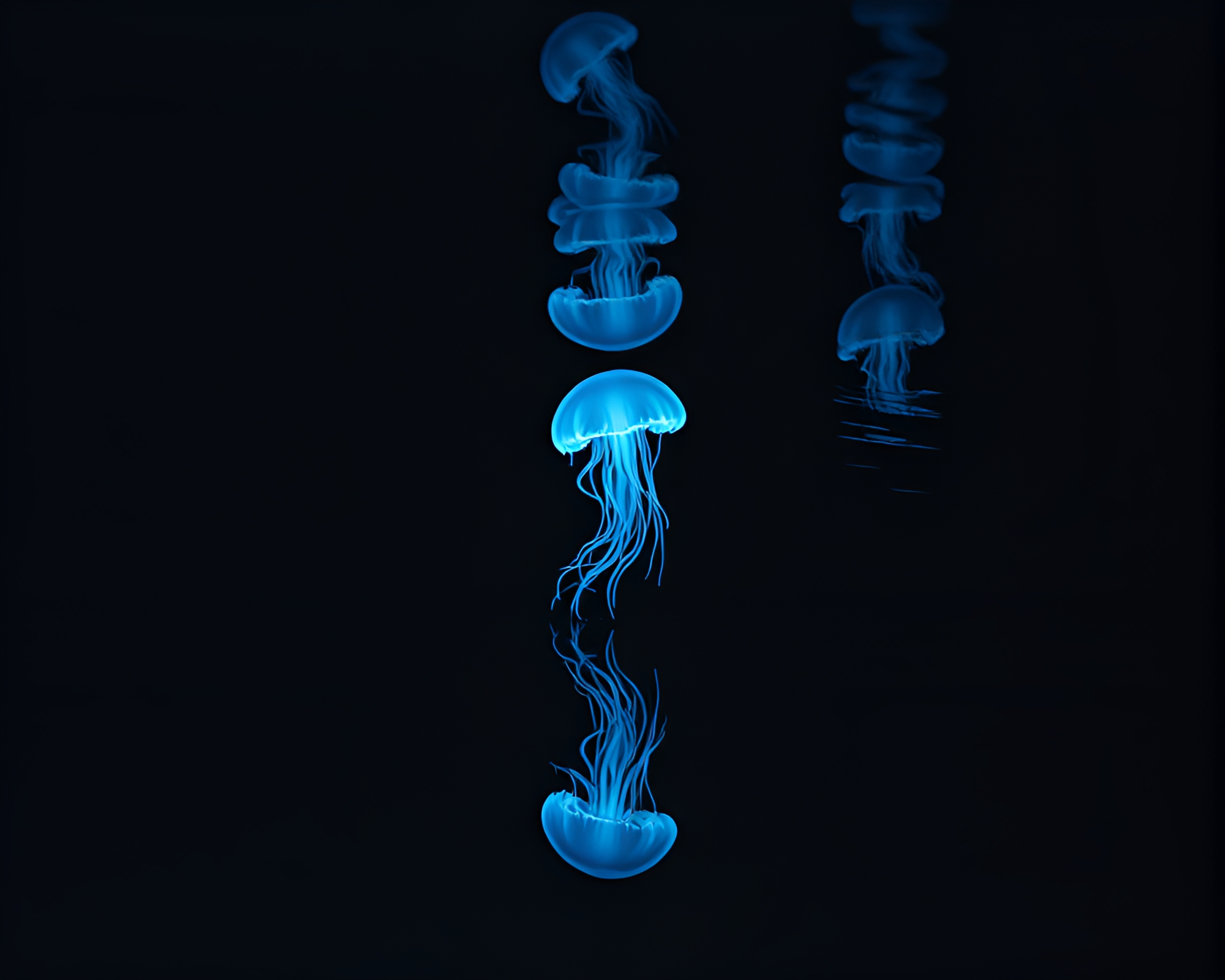 Lithographic Bioluminescent Jellyfish Puddle Reflection – free AI stock image