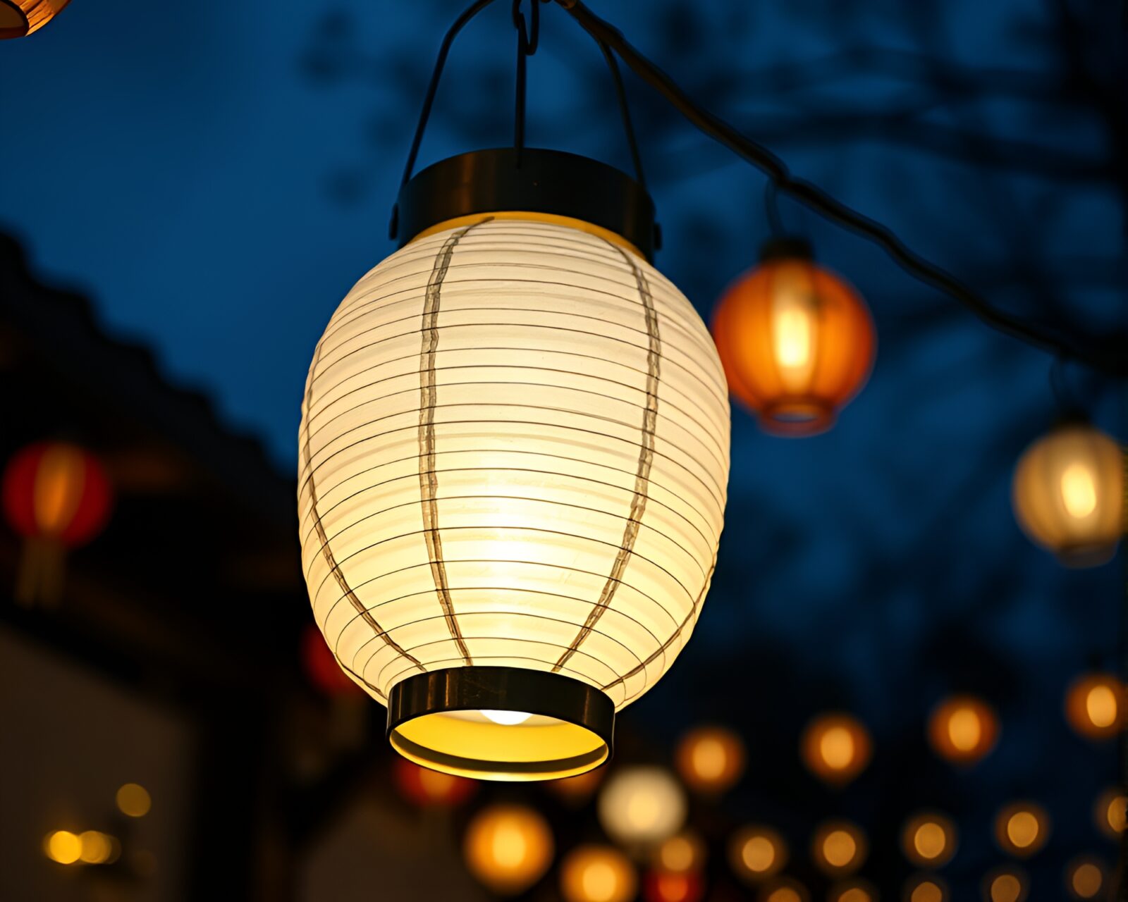 High-angle shot of glowing paper lanterns in a unique layout