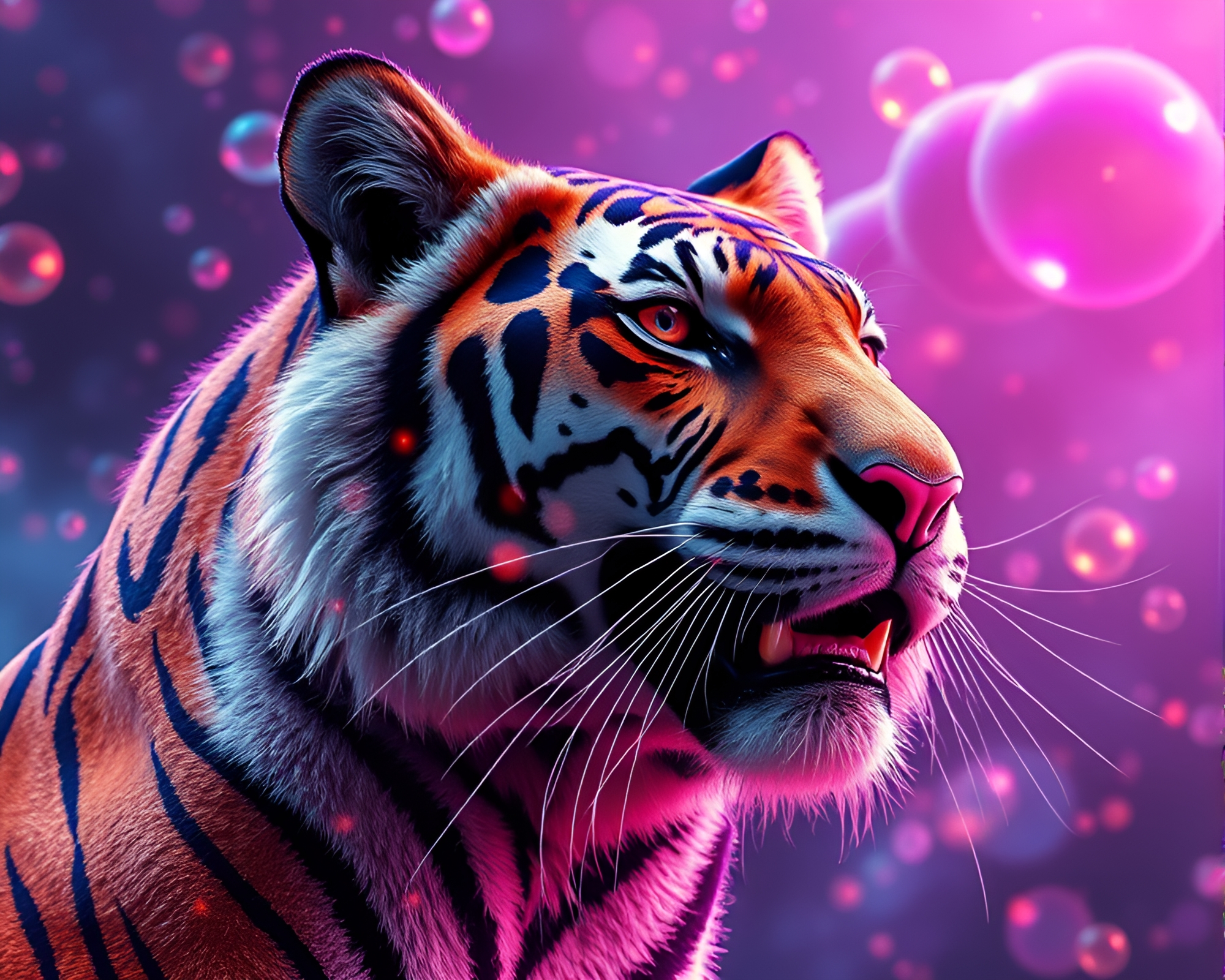 Tiger Bubble Clusters in Hyper-realistic Retro Scanlines – free AI stock image