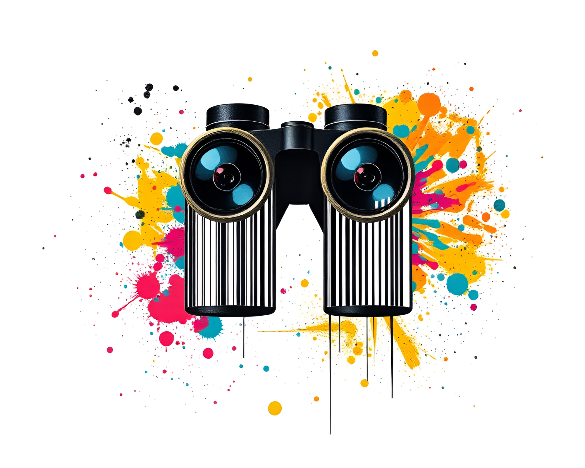 Barcoded Binocular Vision: Paint Splatter Architecture – free AI stock image
