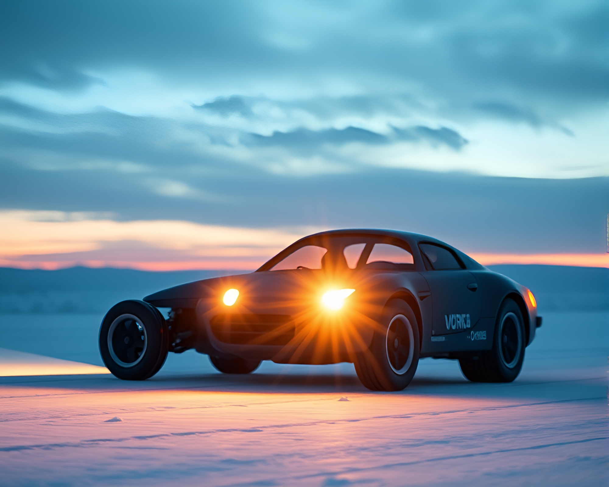 Futuristic Hover Car in Polar Twilight Scene – free AI stock image