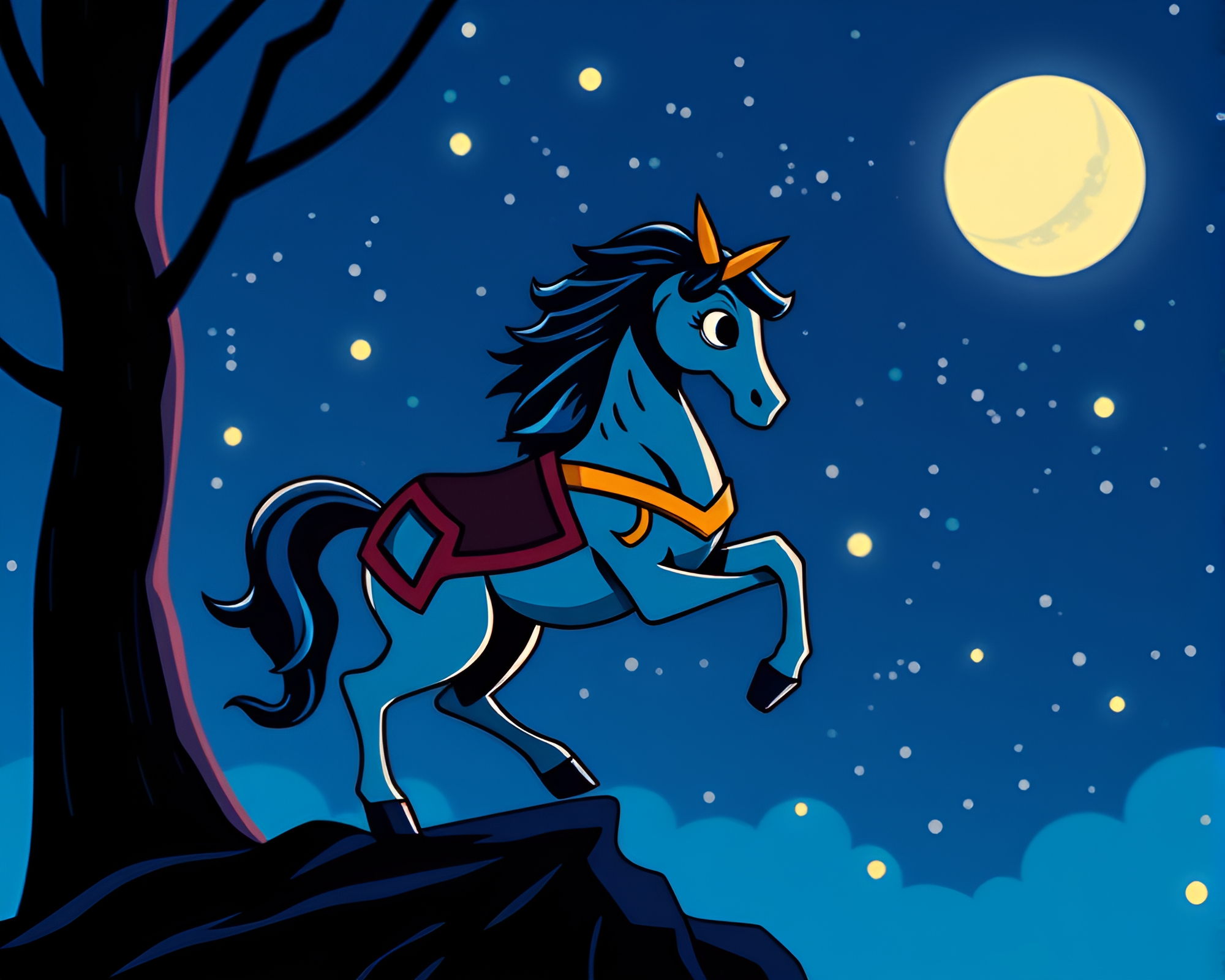 Sapphire Centaur in Cartoon Film Reel Forest – free AI stock image