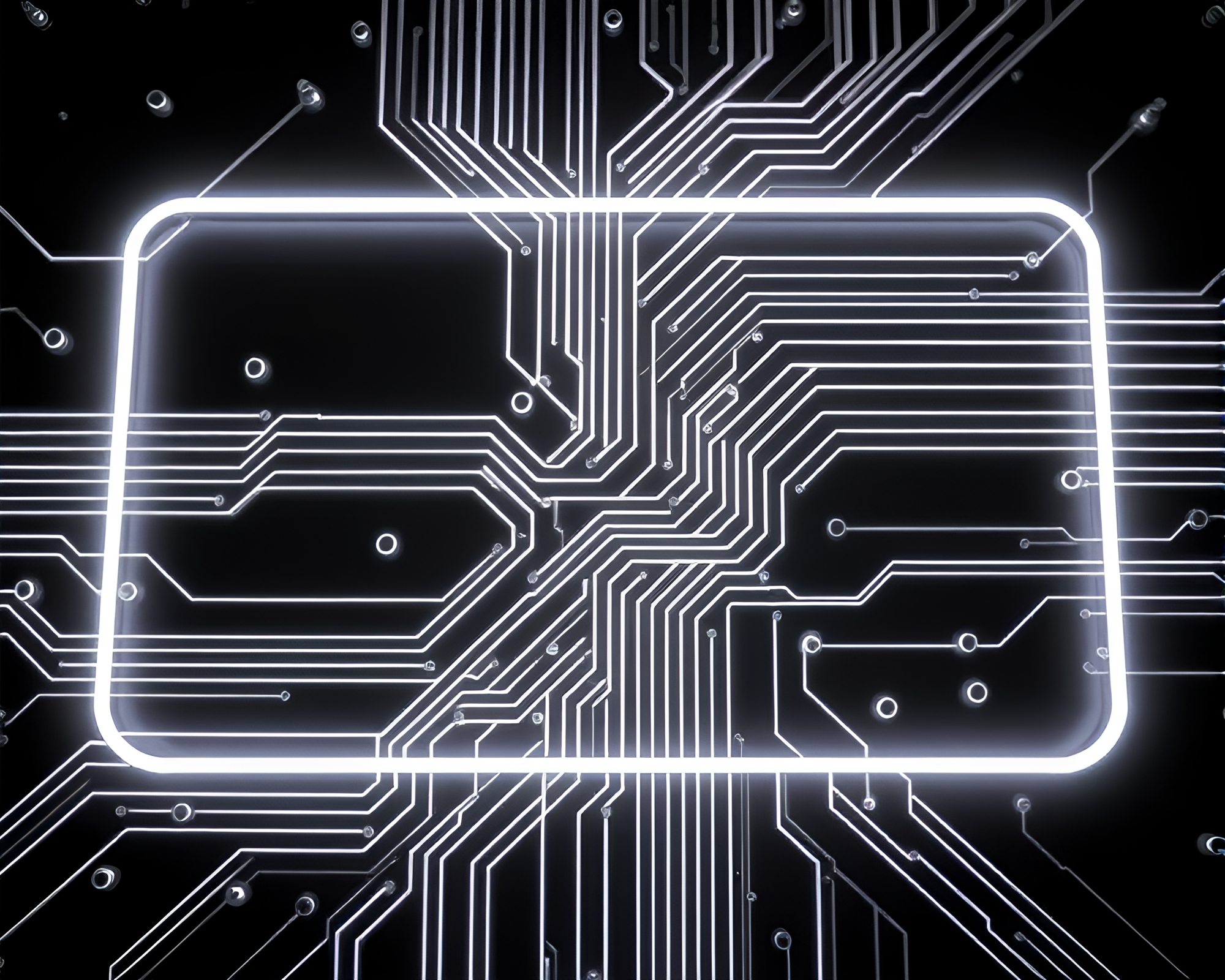 Neon Circuit Board Traces in Charcoal Black Wireframe Render – free AI stock image