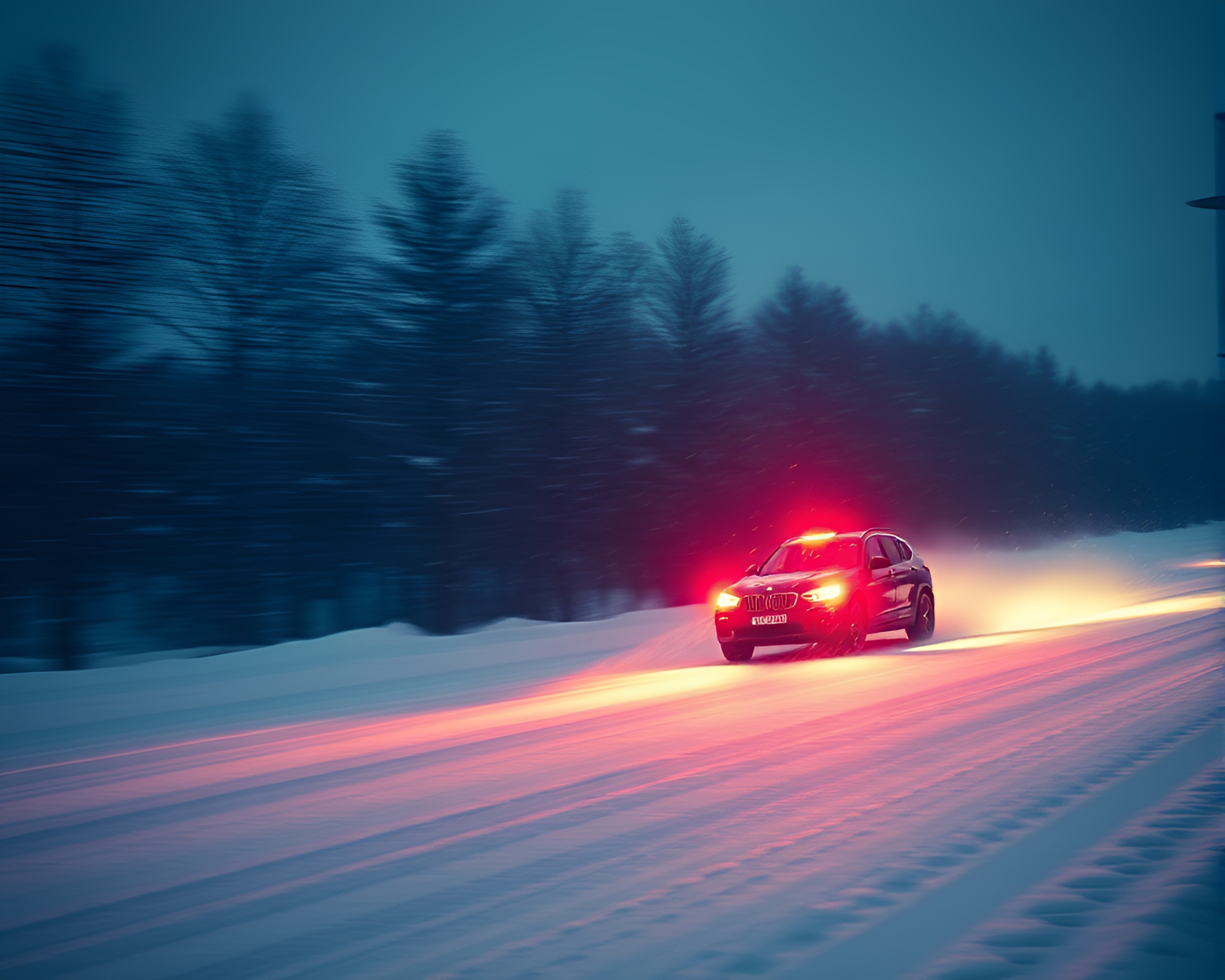 High-Angle Shot of Illuminated Flying Car in Snowy Night – free AI stock image