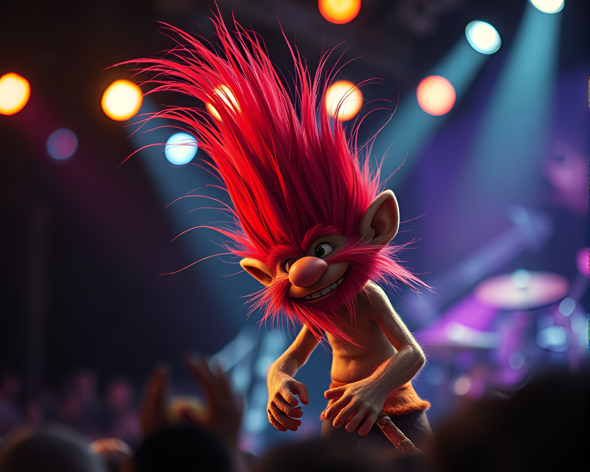 Troll Rock Concert with Intense Stage Lights – free AI stock image