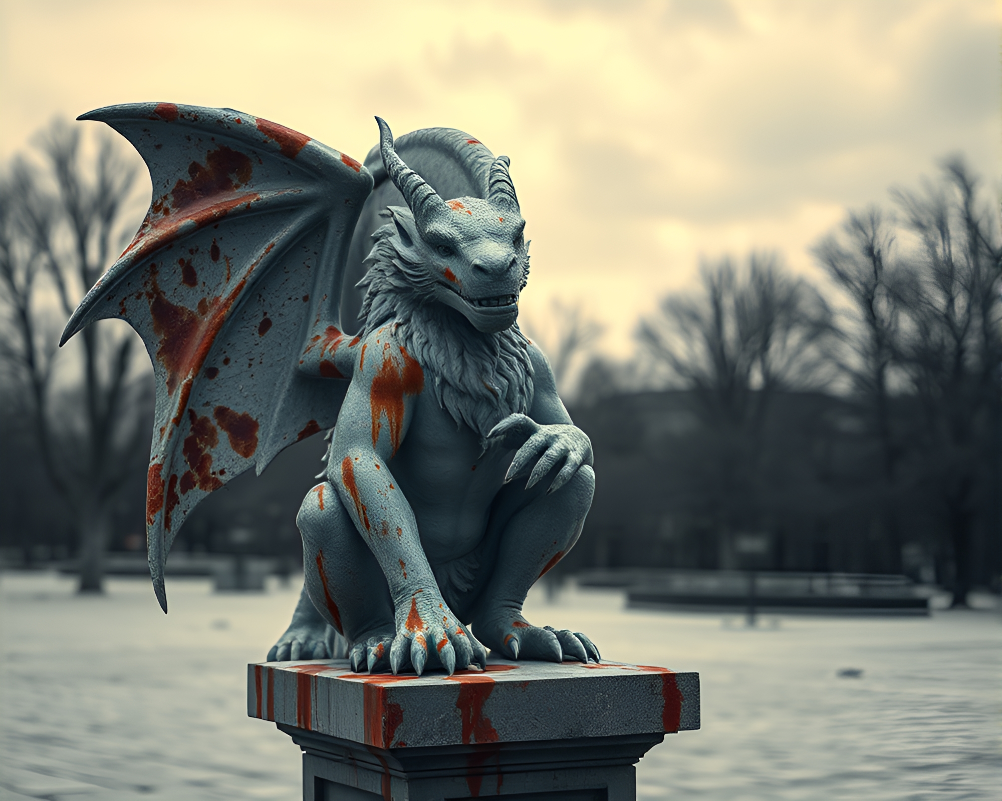 Gargoyle Statue Bathed in Polar Twilight – free AI stock image