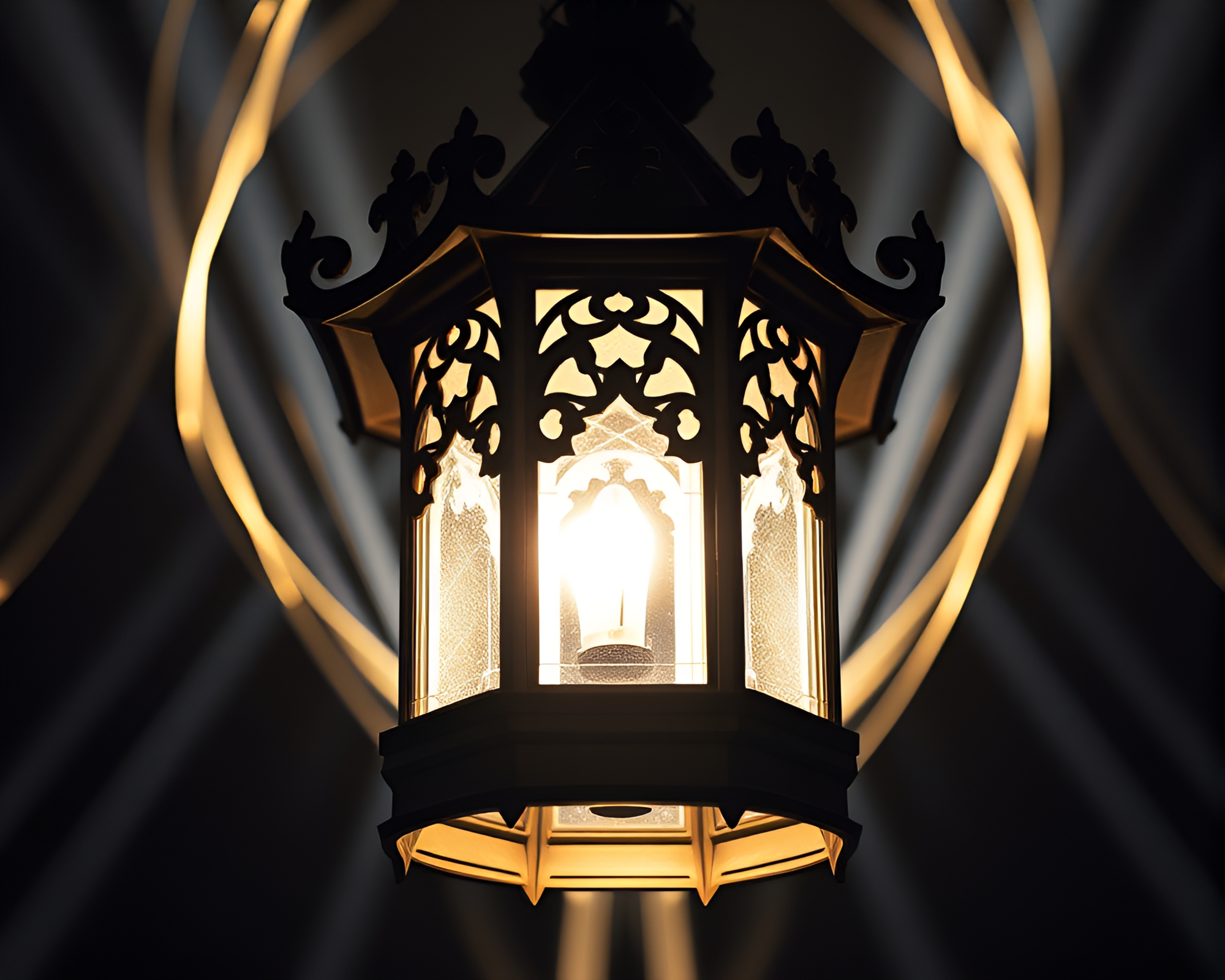 Ethereal Light Trails Surround Neo-Gothic Mansion – free AI stock image