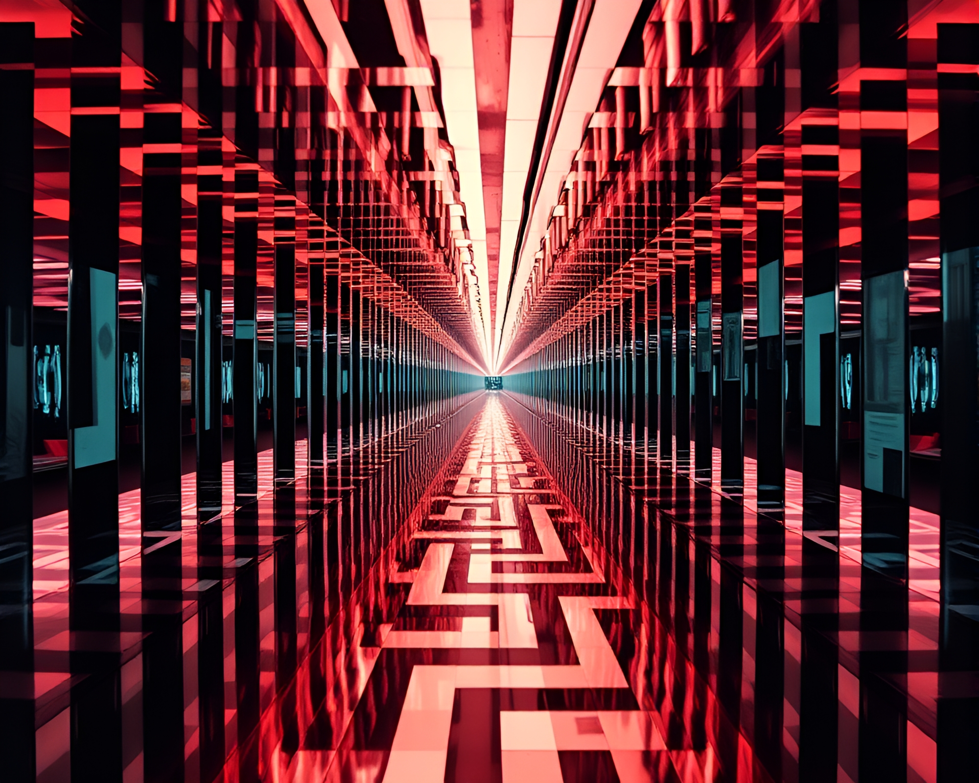 Pop Art Double Exposure Mirror Maze – free AI stock image