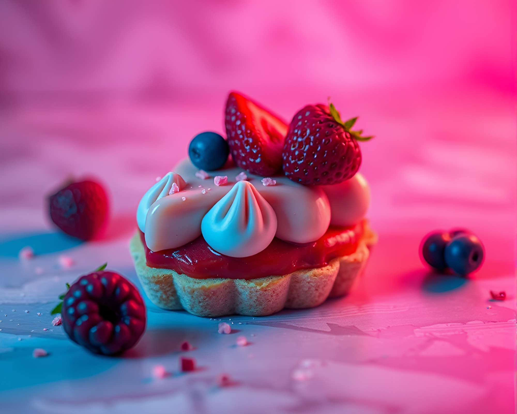 Vibrant Fruit Tart Matte Painting – free AI stock image