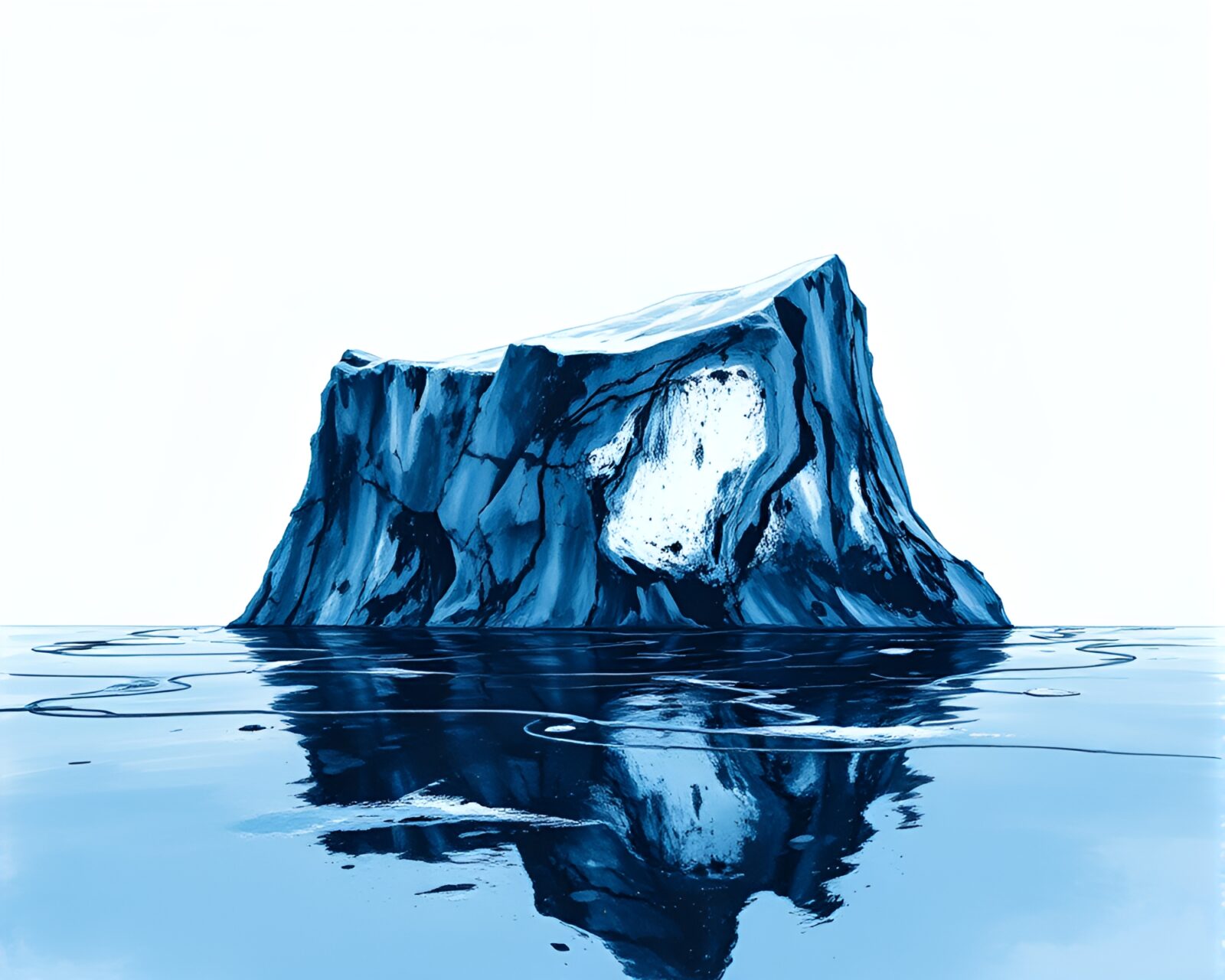 Engraved Arctic iceberg in overexposed ink splash lighting