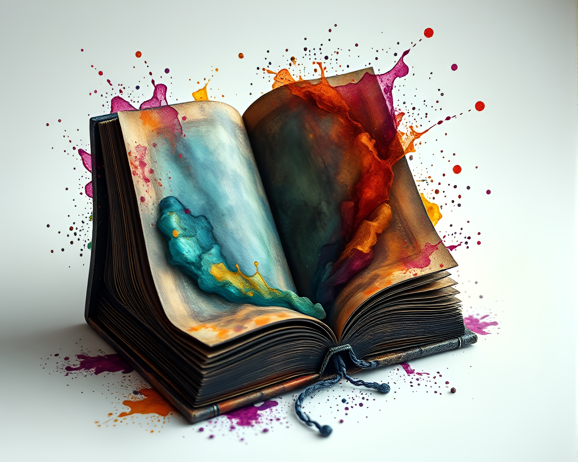 Enchanted Book with Ink Splashes in 3D Scan – free AI stock image